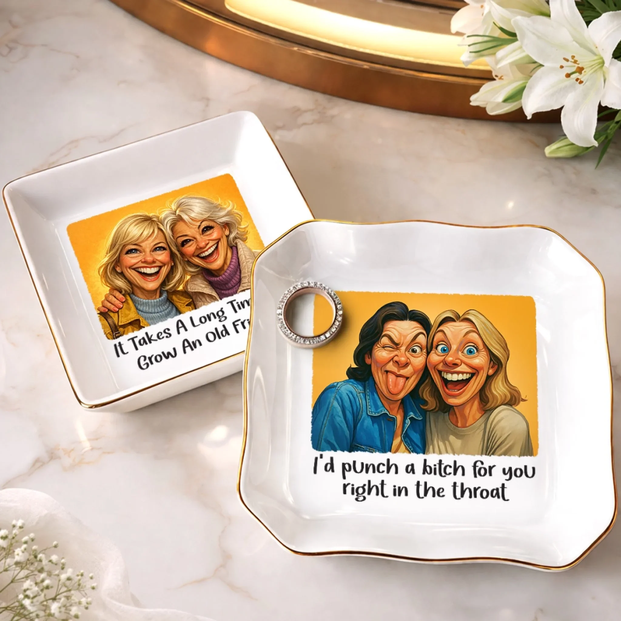 Custom Photo Funny Caricature Jewelry Dish - Personalized Best Friend Birthday Gifts For Women, Besties, Sisters, BFF - A Little Crazy, A Lot Of Love - Image 2