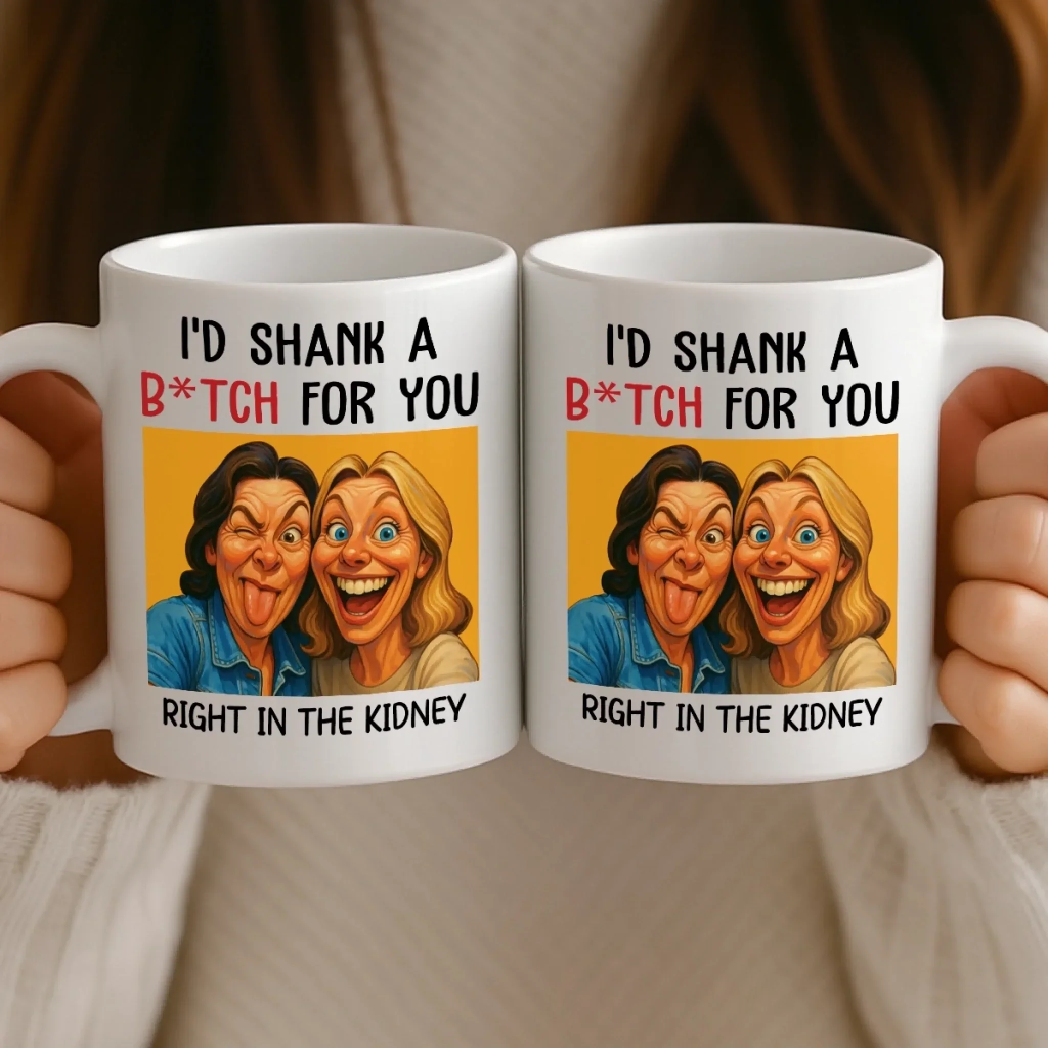 Custom Photo Funny Caricature Mug - Personalized Best Friend Birthday Gifts For Women - I'd Shank For You Right In The Kidney - Image 4