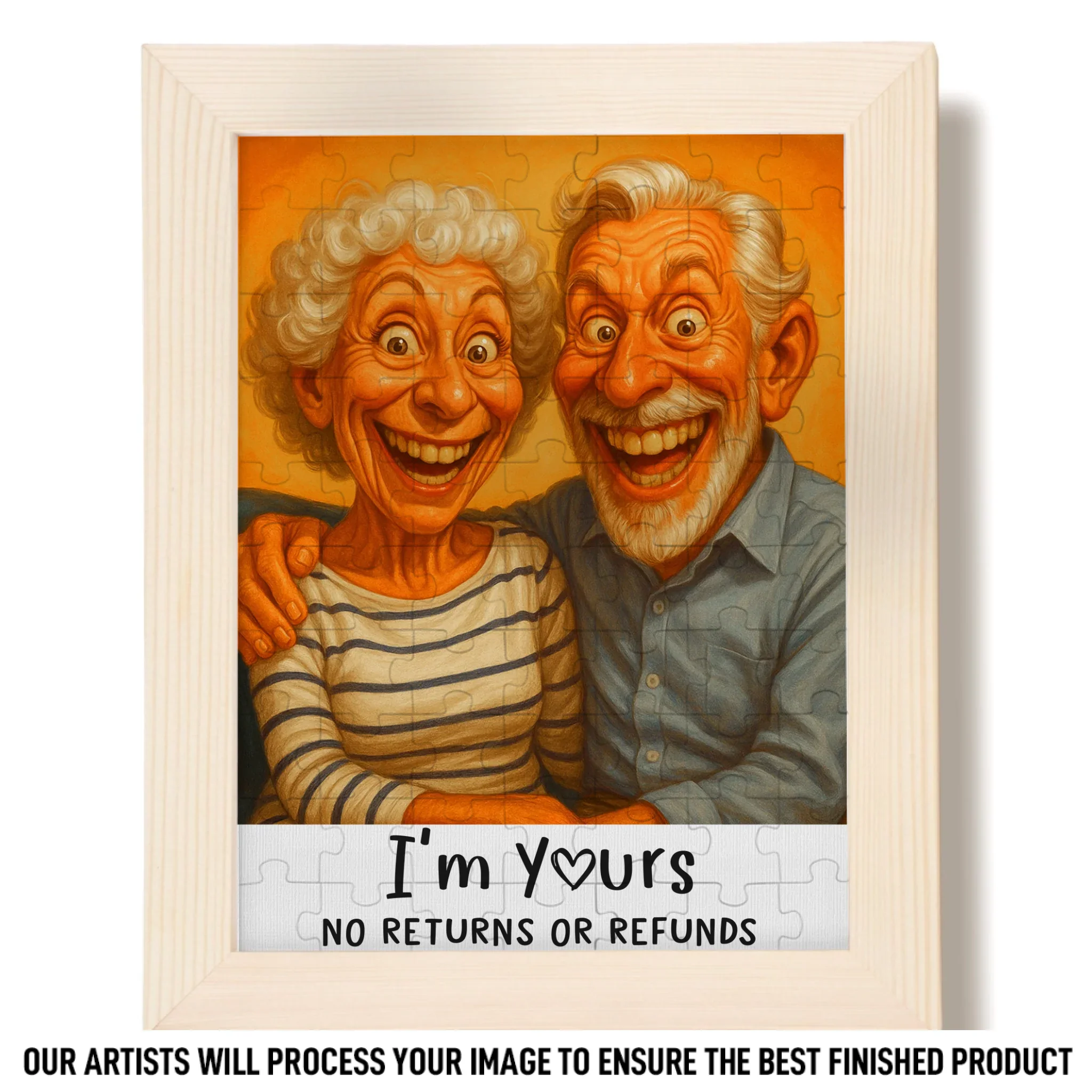 Custom Photo Funny Caricature Puzzle With Wooden Frame - Personalized Anniversary Wedding Gifts For Husband And Wife, Him And Her - Stuck With Me, Lucky You - Image 3