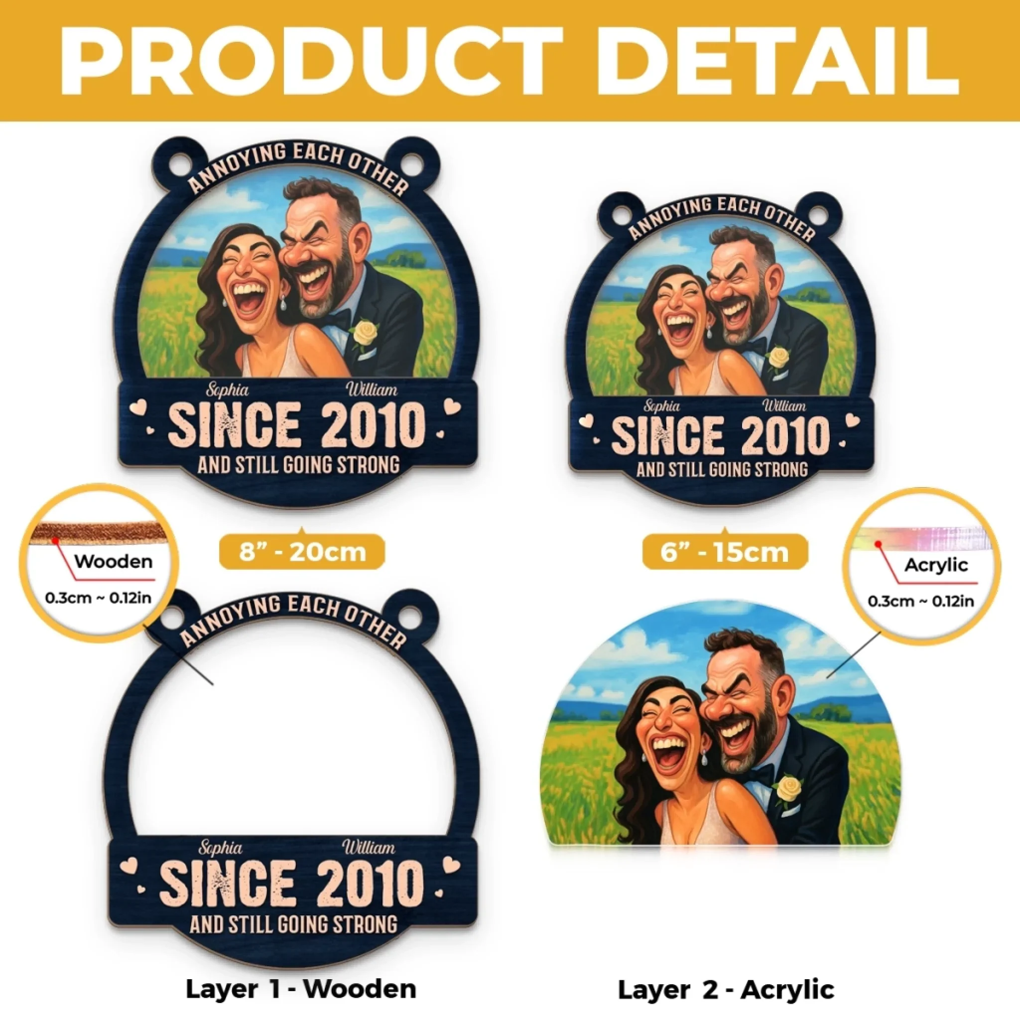 Custom Photo Funny Caricature Window Hanging Suncatcher Ornament - Personalized Anniversary Wedding Gifts For Husband And Wife, Him And Her - Still Going Strong - Image 5