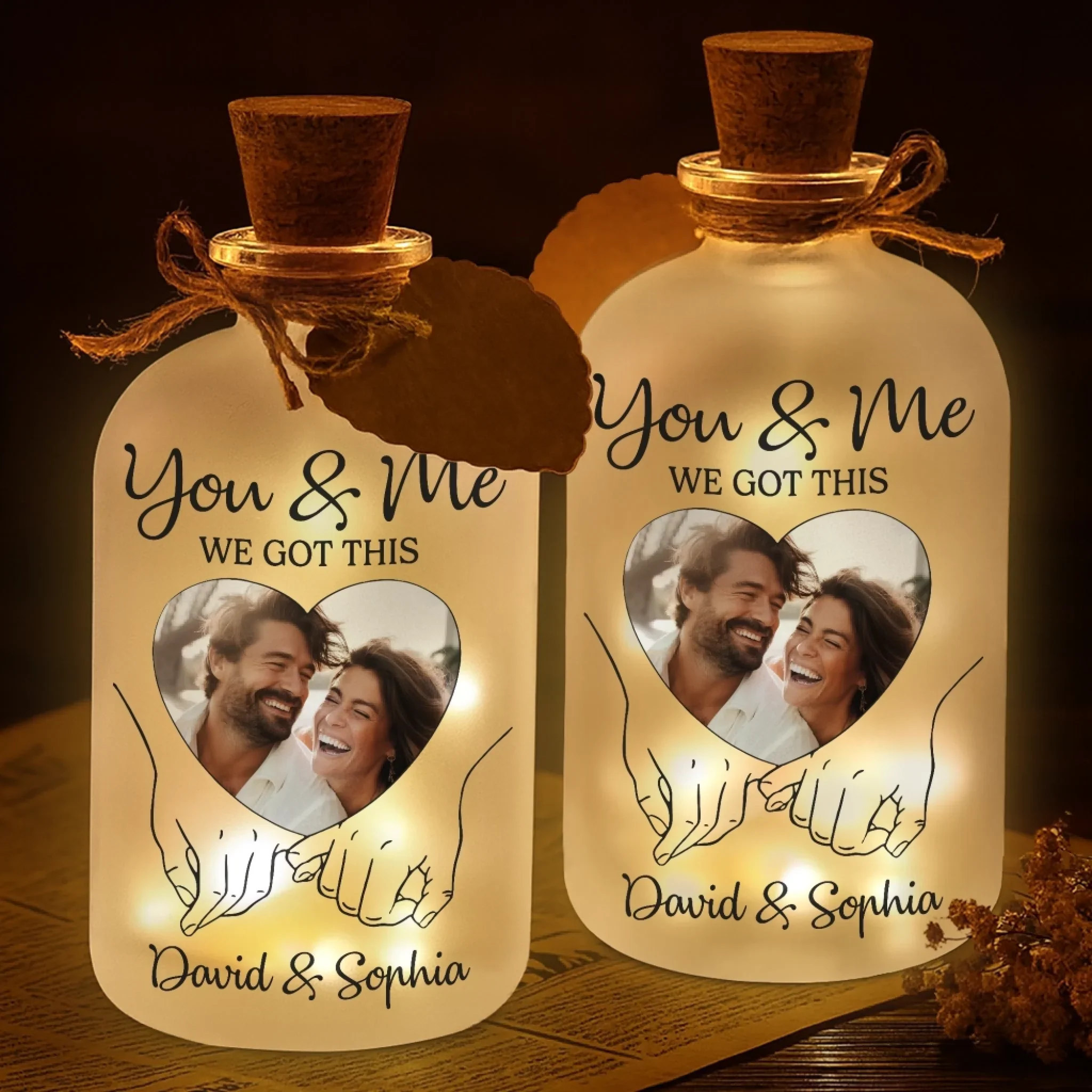 Custom Photo Glass Bottle LED Light - Personalized Anniversary Wedding Gifts For Husband And Wife, Him And Her - Where You Are, I Belong - Image 3