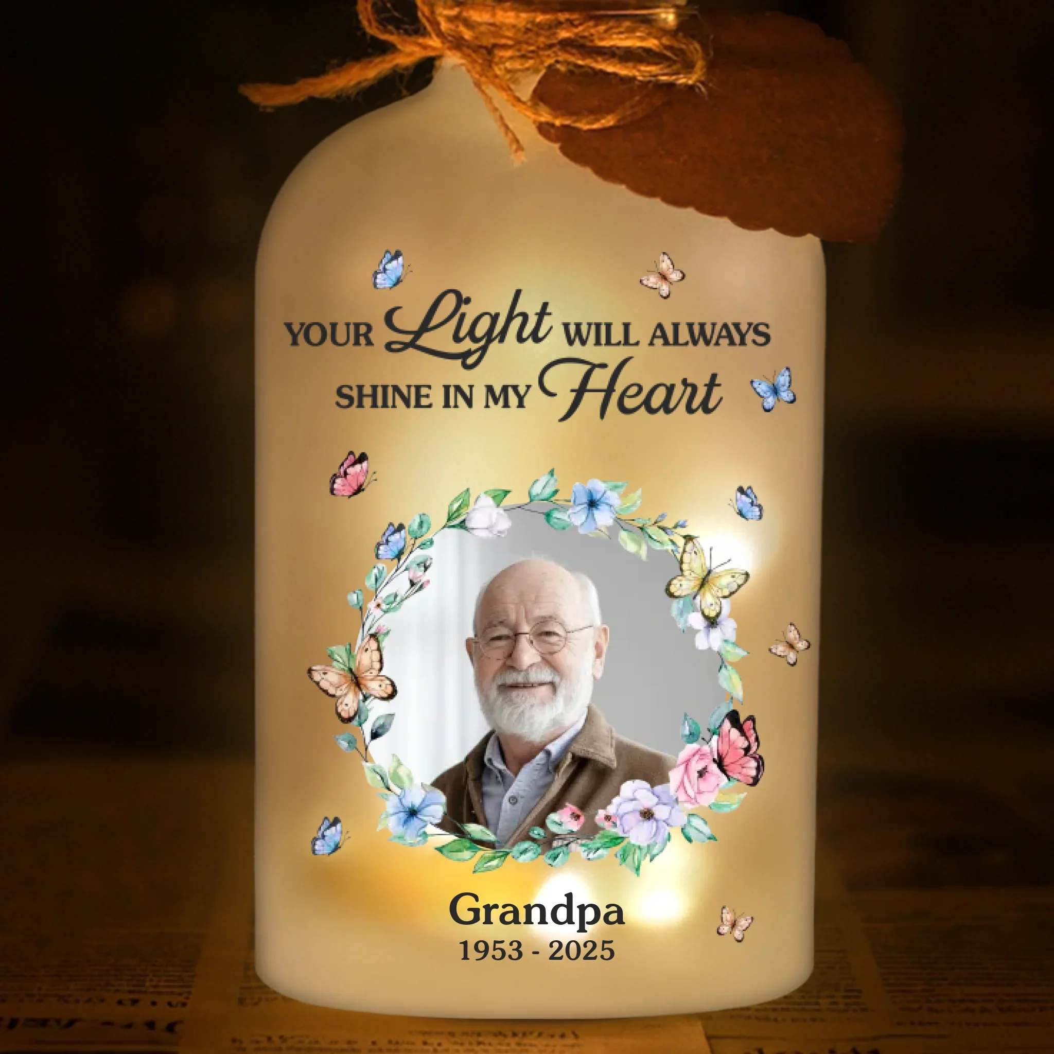 Custom Photo Glass Bottle LED Light - Personalized Christmas Memorial Sympathy Gifts For Loss Of Mom, Dad - Love Remains Beyond The Stars - Image 2