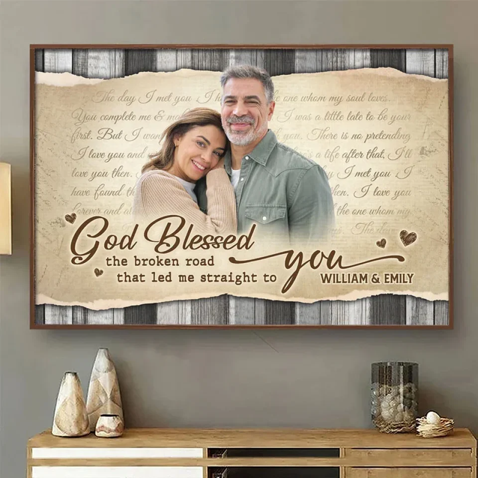 Custom Photo God Blessed The Broken Road That Led Me Straight To You - Couple Personalized Custom Horizontal Poster - Gift For Husband Wife, Anniversary - Image 3