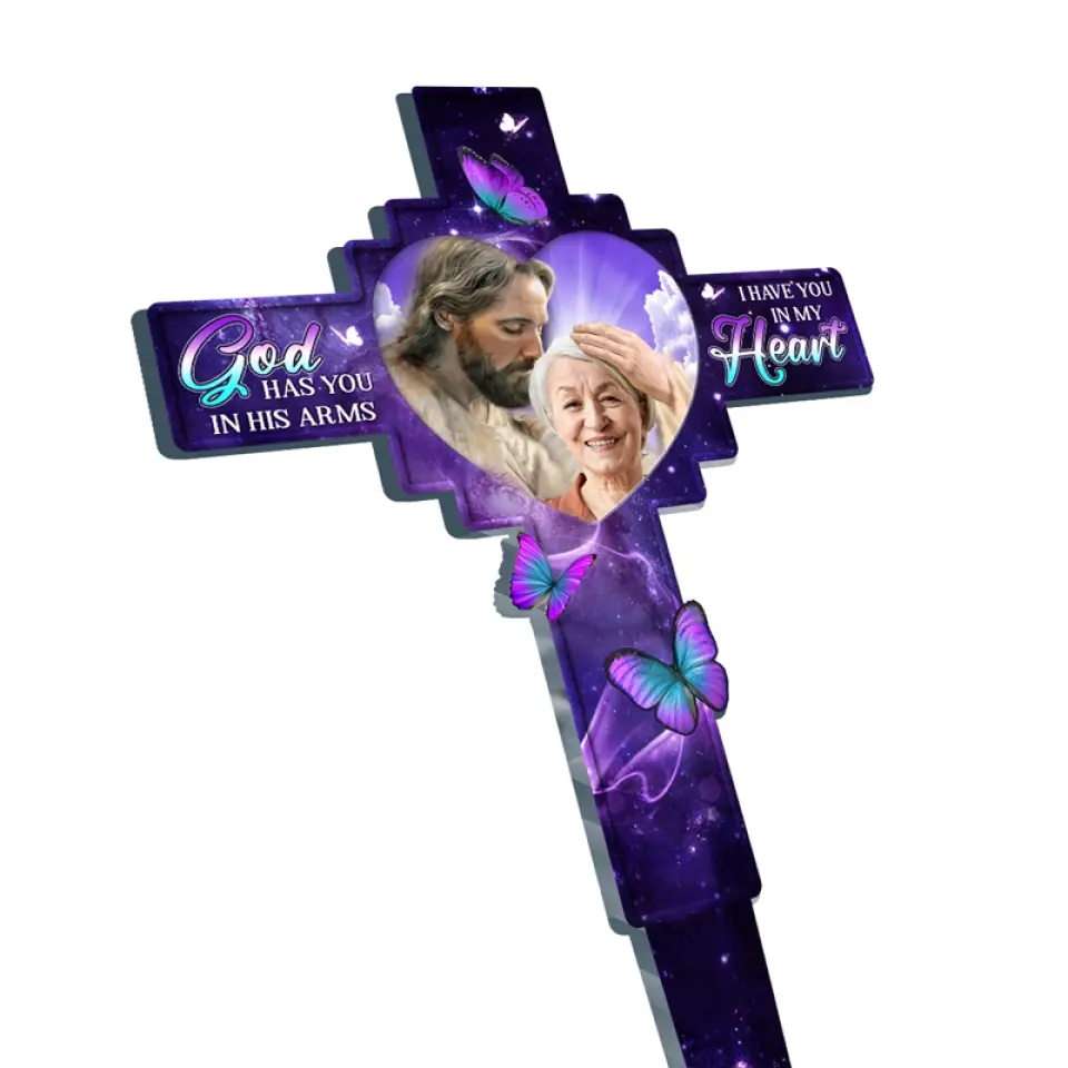 Custom Photo God Has You In His Arms - Memorial Personalized Custom Stain Glass Style Acrylic Garden Stake - Sympathy Gift For Family Members - Image 3
