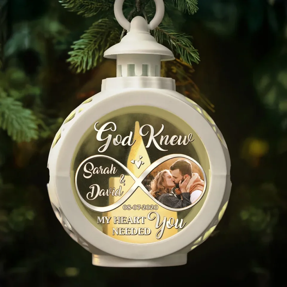 Custom Photo God Knew My Heart Needed You - Couple Personalized Custom Candlelight Lantern Ornament - Christmas Gift For Husband Wife, Anniversary - Image 4
