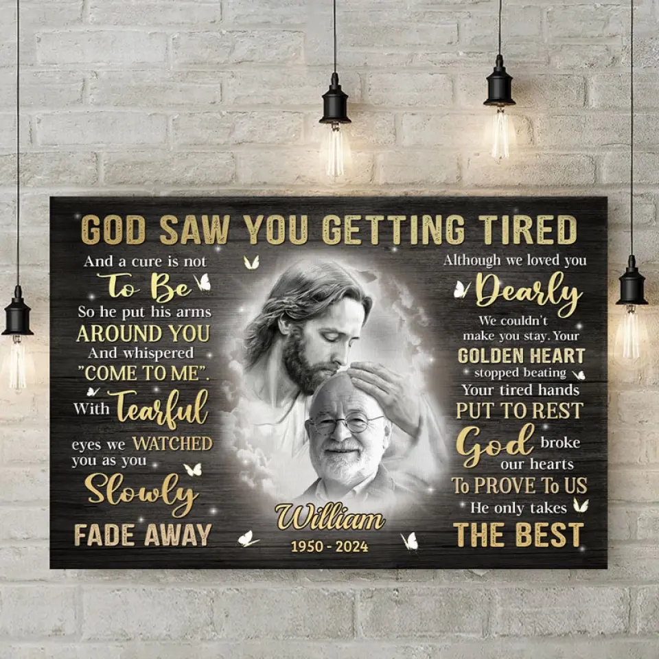 Custom Photo God Saw You Getting Tired - Memorial Personalized Custom Horizontal Canvas - Sympathy Gift For Family Members - Image 3