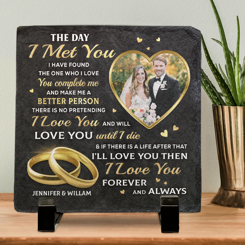 Custom Photo Happily Ever After - Couple Personalized Custom Square Shaped Rock Slate - Gift For Husband Wife, Anniversary - Image 2