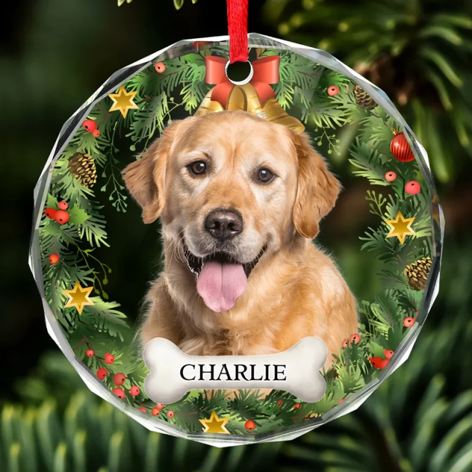 Custom Photo Happiness Is Having A Cat Or Dog By Your Side - Dog & Cat Personalized Custom Circle Glass Ornament - Christmas Gift For Pet Owners, Pet Lovers - Image 3