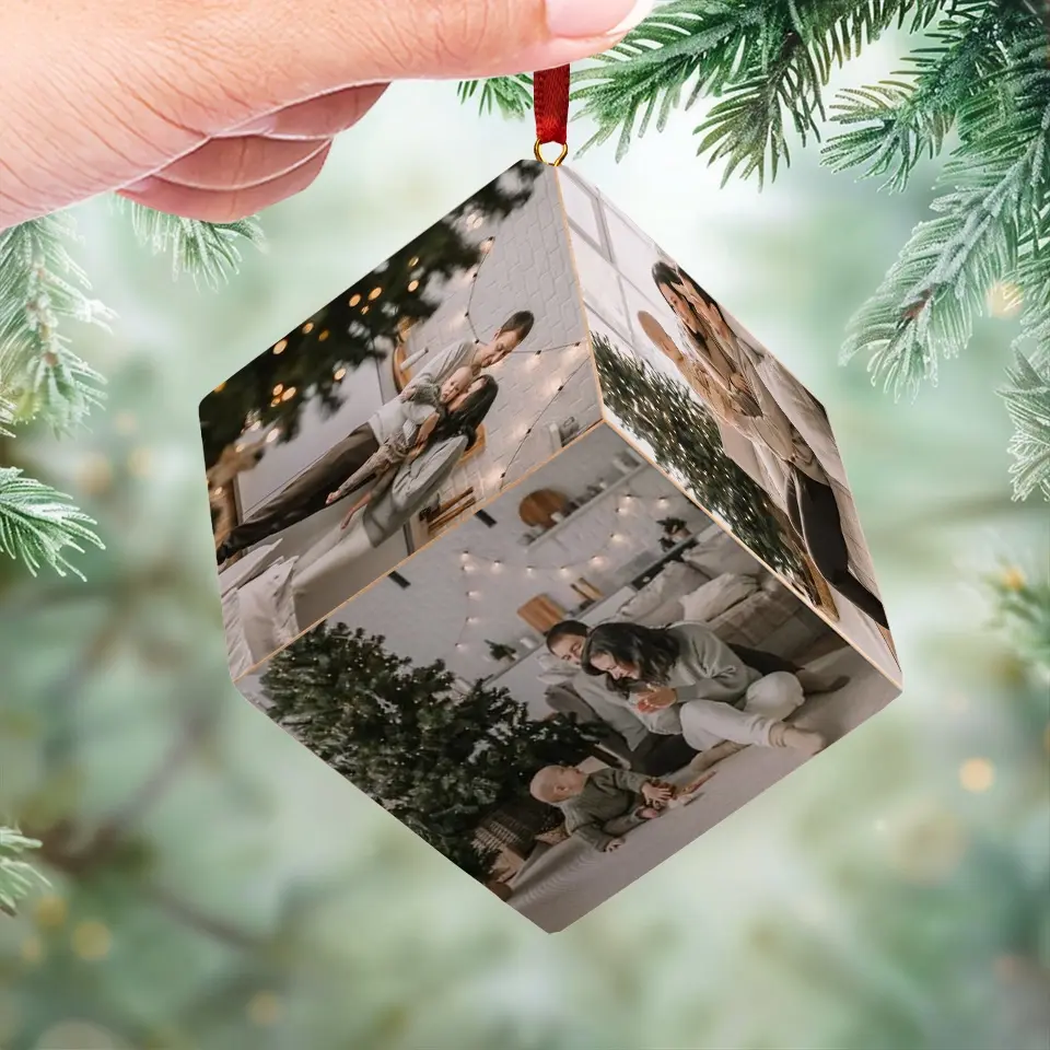 Custom Photo Happy Family - Family Personalized Custom Wooden Cube Ornament - Christmas Gift For Family Members - Image 4
