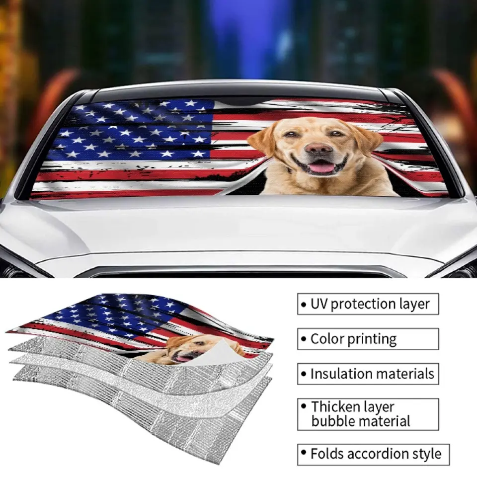 Custom Photo Happy Trip - Dog & Cat Personalized Custom Auto Windshield Sunshade, Car Window Protector - Gift For Pet Owners, Pet Lovers - Image 4