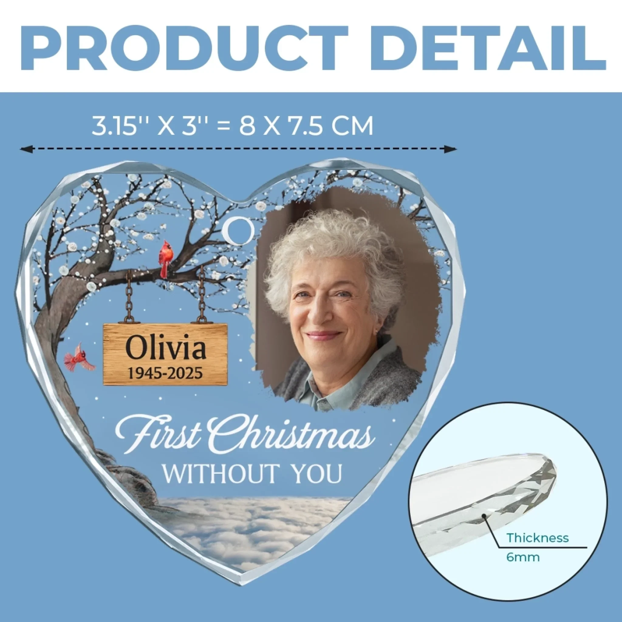 Custom Photo Heart Glass Ornament - Personalized Memorial Sympathy Gifts For Loss Of Mom, Dad - First Christmas Without You - Image 5