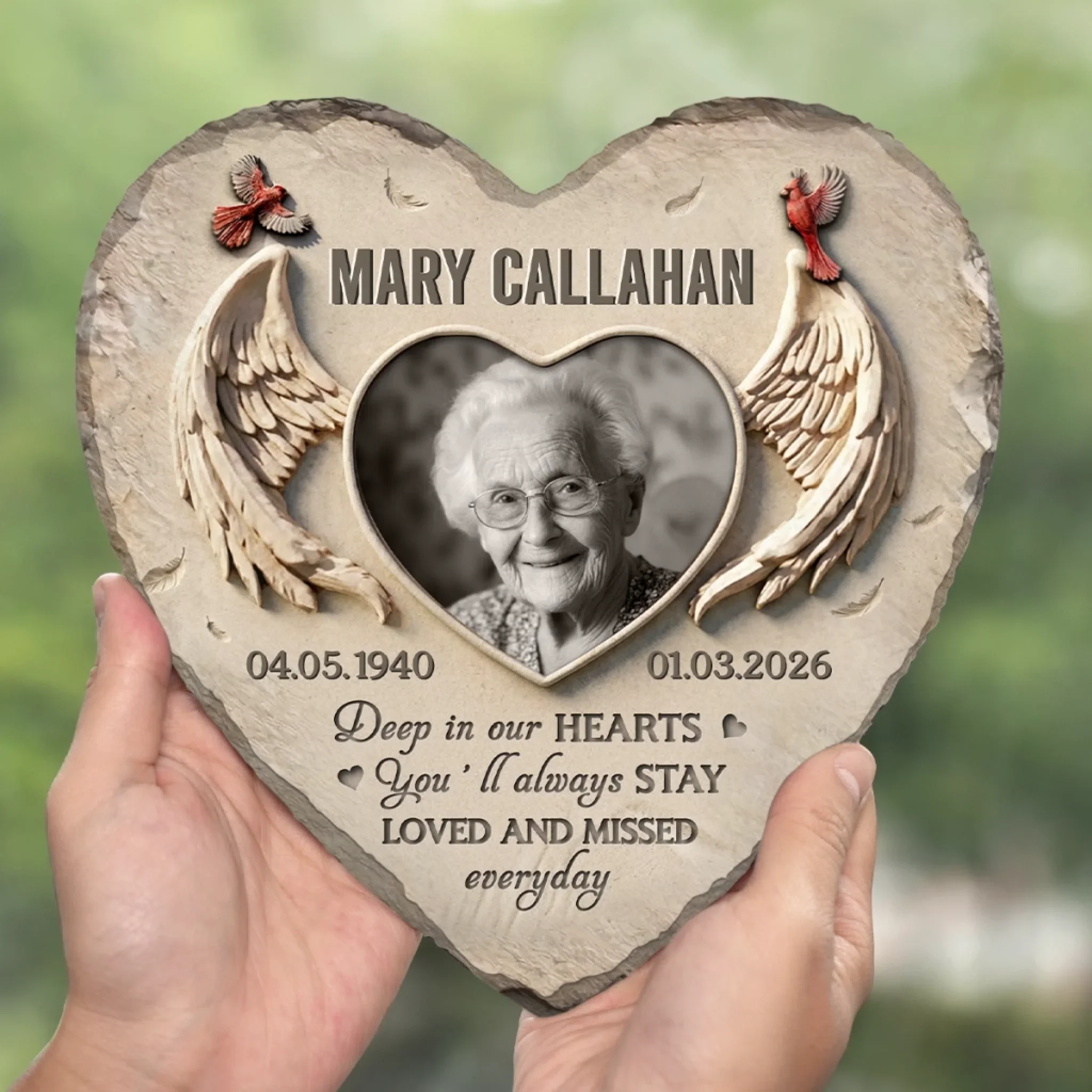 Custom Photo Heart Shaped Stone With Stand - Personalized Memorial Sympathy Gifts For Loss Of Mom, Dad - Forever In Memory - Image 4
