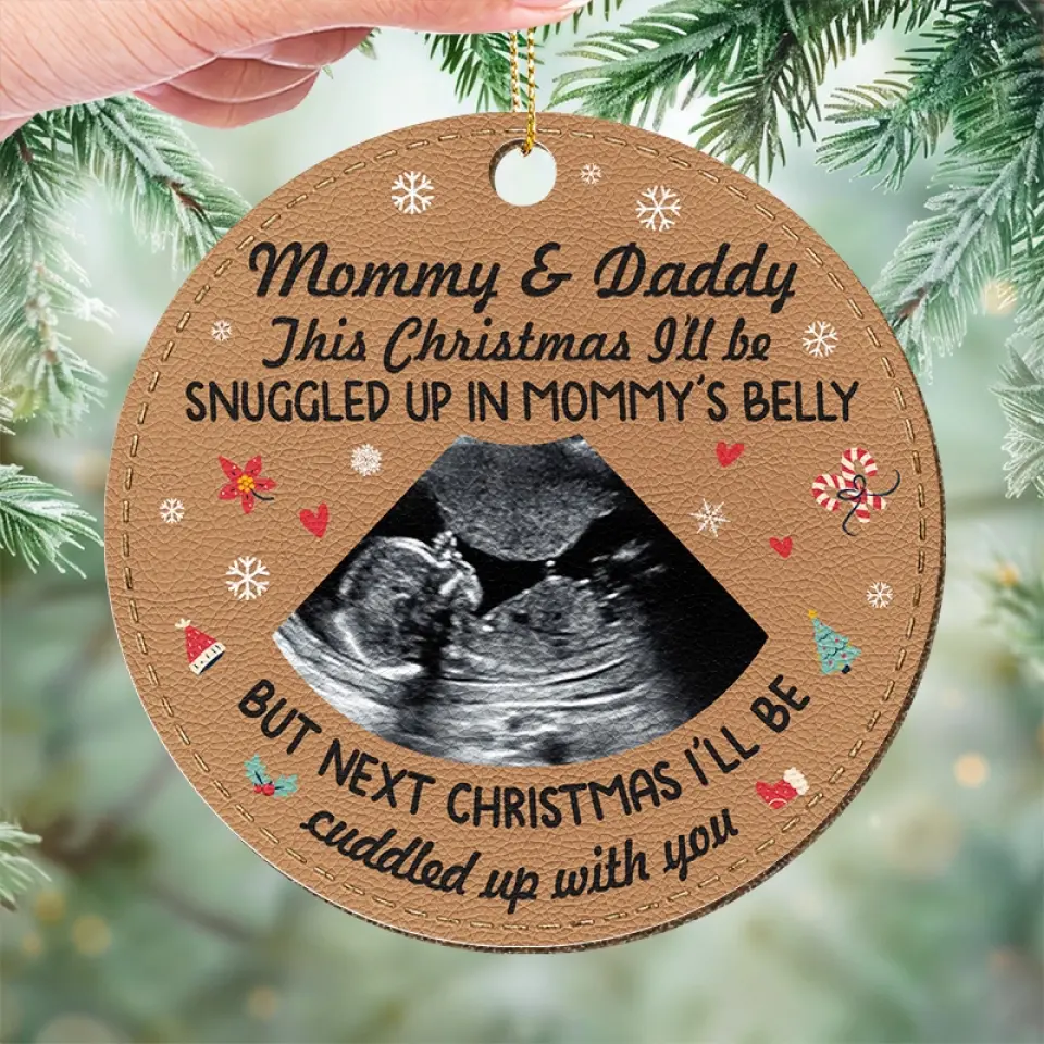 Custom Photo Here Comes The Sunshine Of Our Family - Family Personalized Custom Leather Ornament - Christmas Gift For Baby Kids, Newborn Baby - Image 3