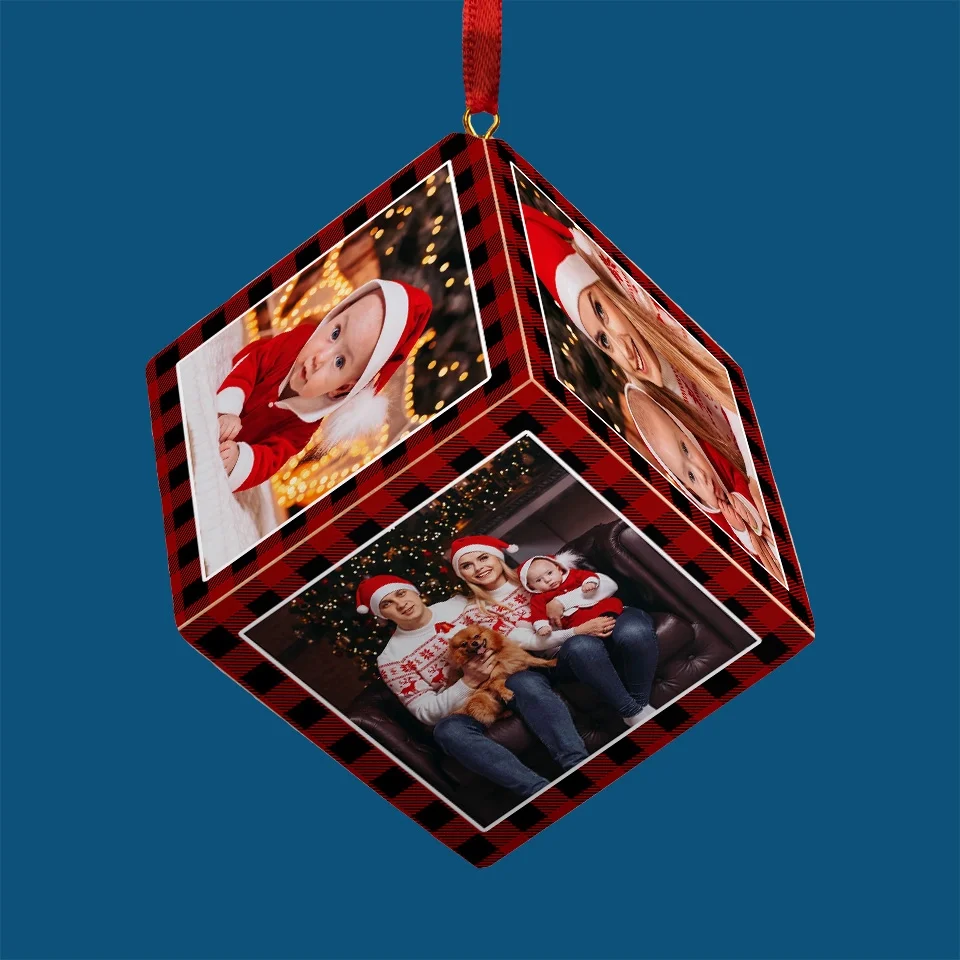 Custom Photo Here Comes The Sunshine Of Our Family - Family Personalized Custom Wooden Cube Ornament - Christmas Gift For Baby Kids, Newborn Baby - Image 3