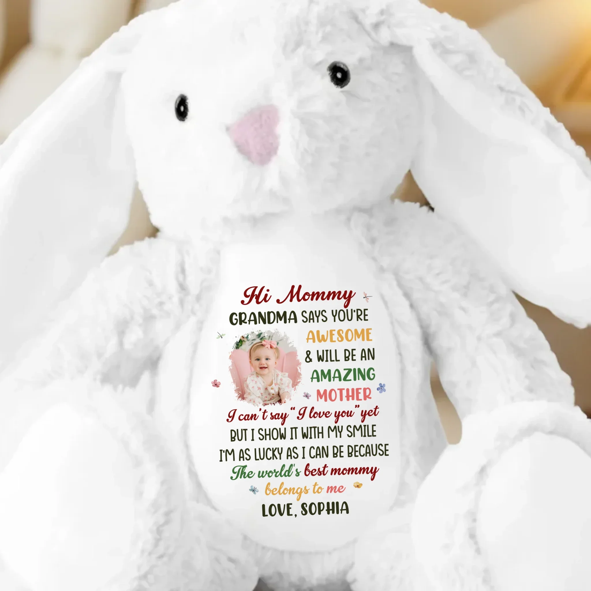 Custom Photo Hi Mommy, You’re Already The Best - Family Personalized Custom Easter Bunny Plush - Mother's Day, Baby Shower Gift, Gift For First Mom - Image 2