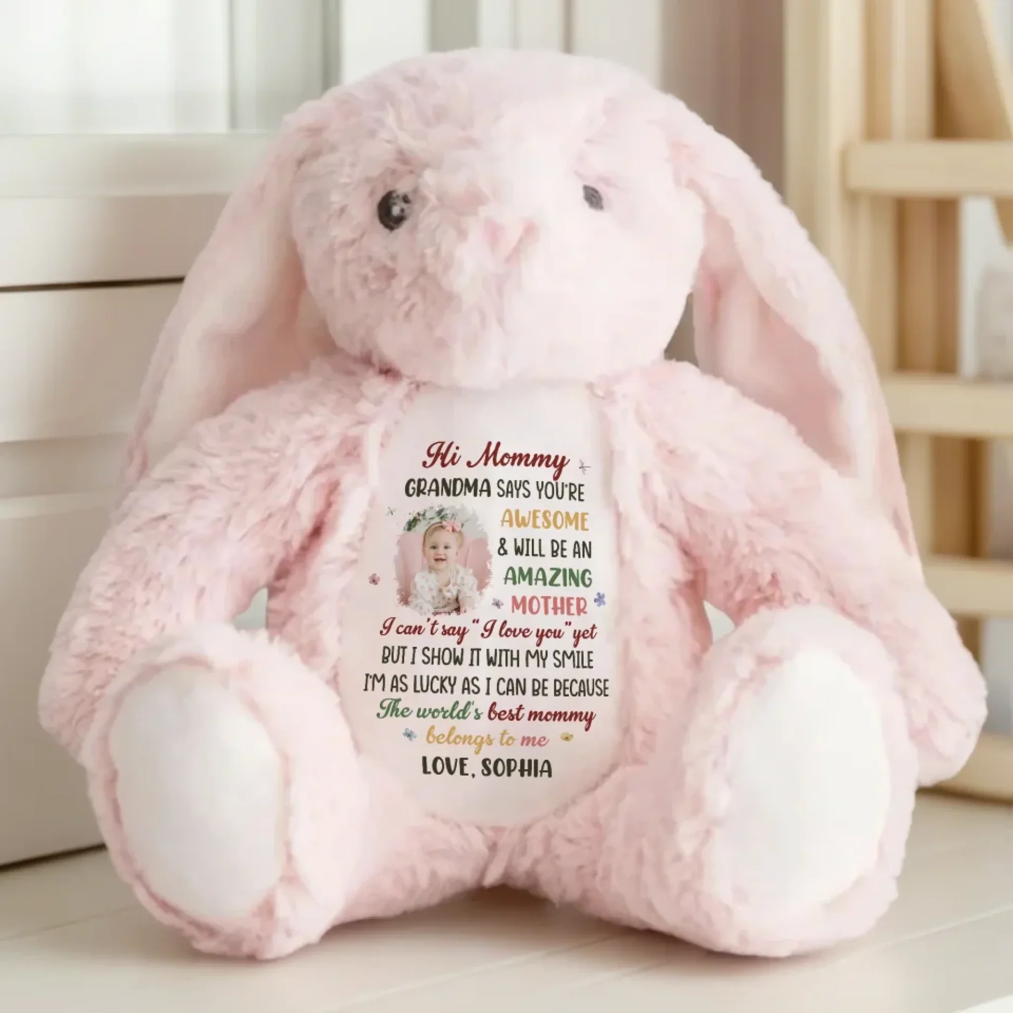 Custom Photo Hi Mommy, You’re Already The Best - Family Personalized Custom Easter Bunny Plush - Mother's Day, Baby Shower Gift, Gift For First Mom - Image 7