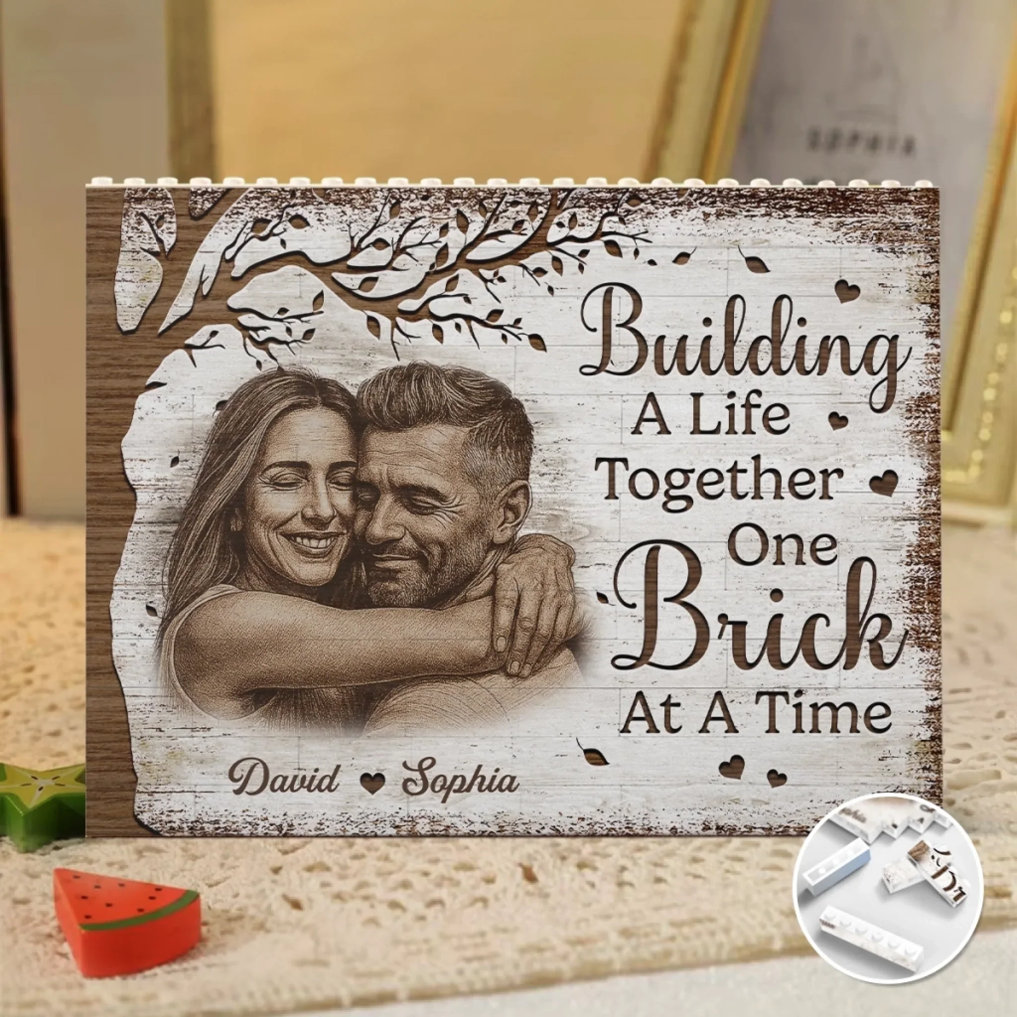 Custom Photo Horizontal Rectangle Shaped Building Brick Blocks - Personalized Anniversary Wedding Gifts For Husband And Wife, Him And Her - Side By Side Feels Easy - Image 3