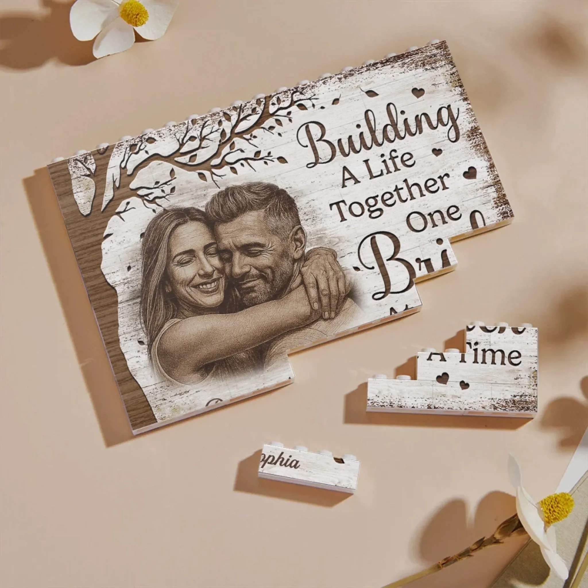 Custom Photo Horizontal Rectangle Shaped Building Brick Blocks - Personalized Anniversary Wedding Gifts For Husband And Wife, Him And Her - Side By Side Feels Easy - Image 4