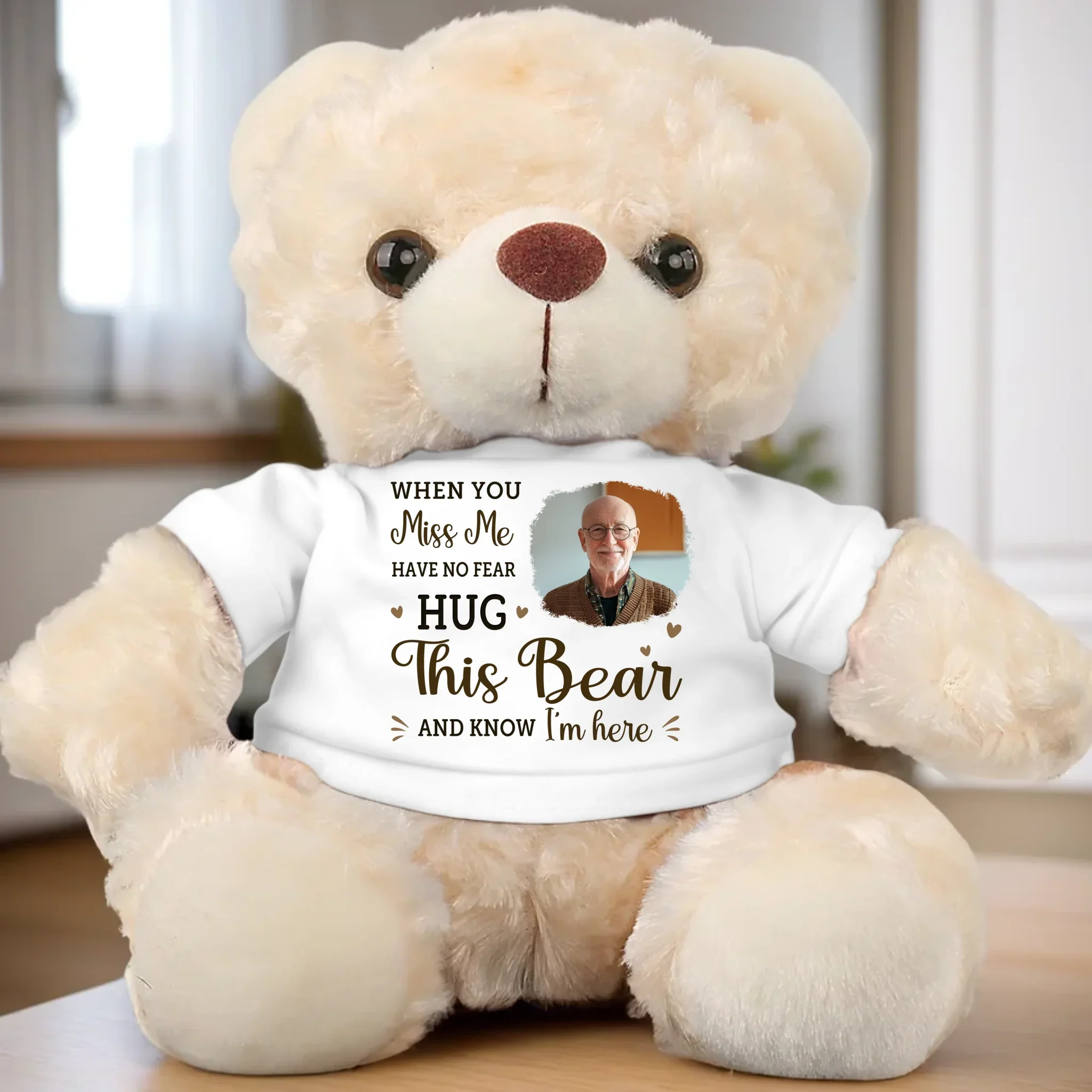 Custom Photo Hug This Bear And Feel My Love - Memorial Personalized Custom Teddy Bear Plush - Sympathy Gift For Family Members - Image 3