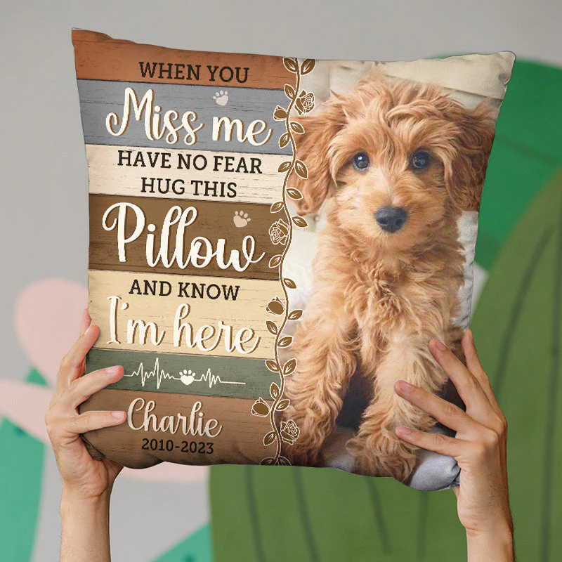 Custom Photo Hug This Pillow And Feel Me Here - Memorial Personalized Custom Pillow - Sympathy Gift, Gift For Pet Owners, Pet Lovers - Image 3