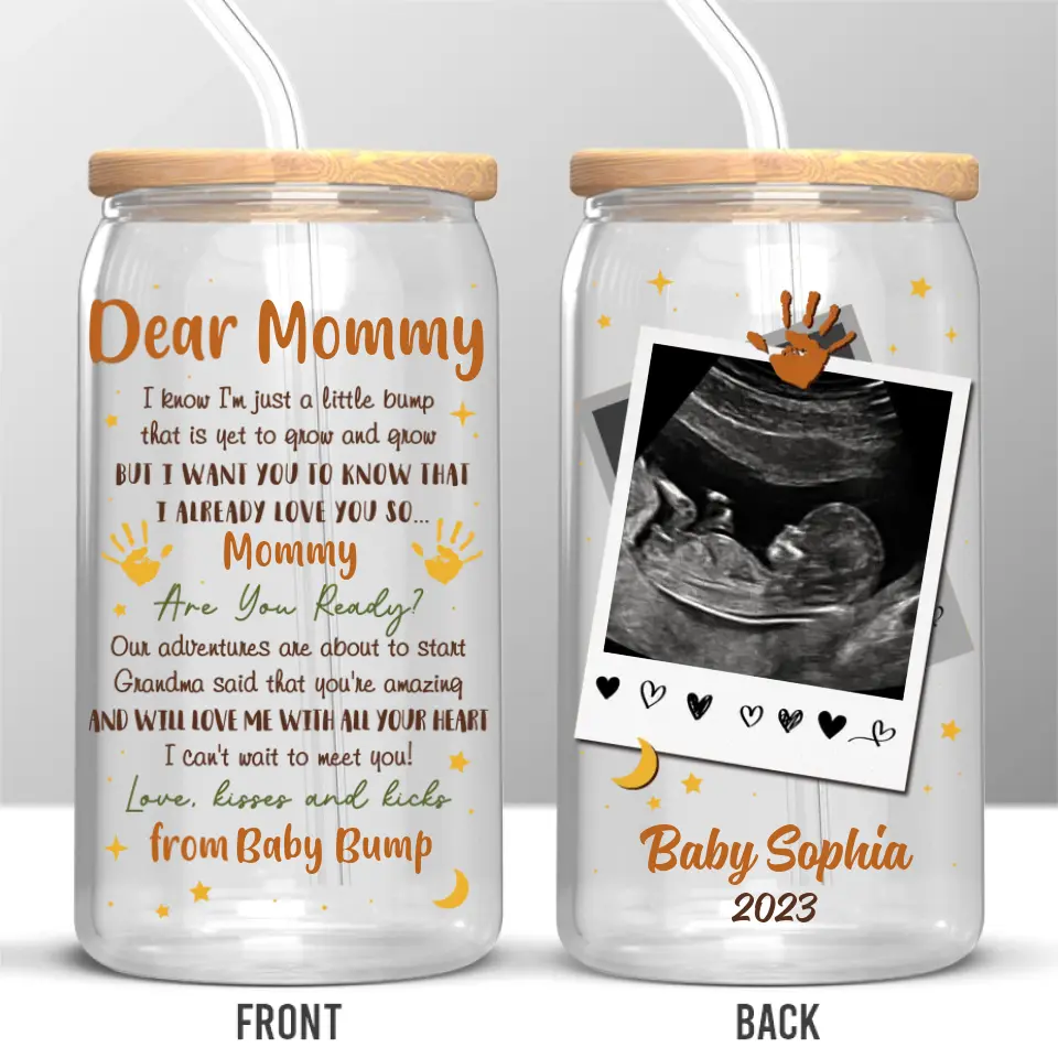 Custom Photo I Can't Wait To Meet You - Family Personalized Custom Glass Cup, Iced Coffee Cup - Mother's Day, Baby Shower Gift, Gift For First Mom - Image 2