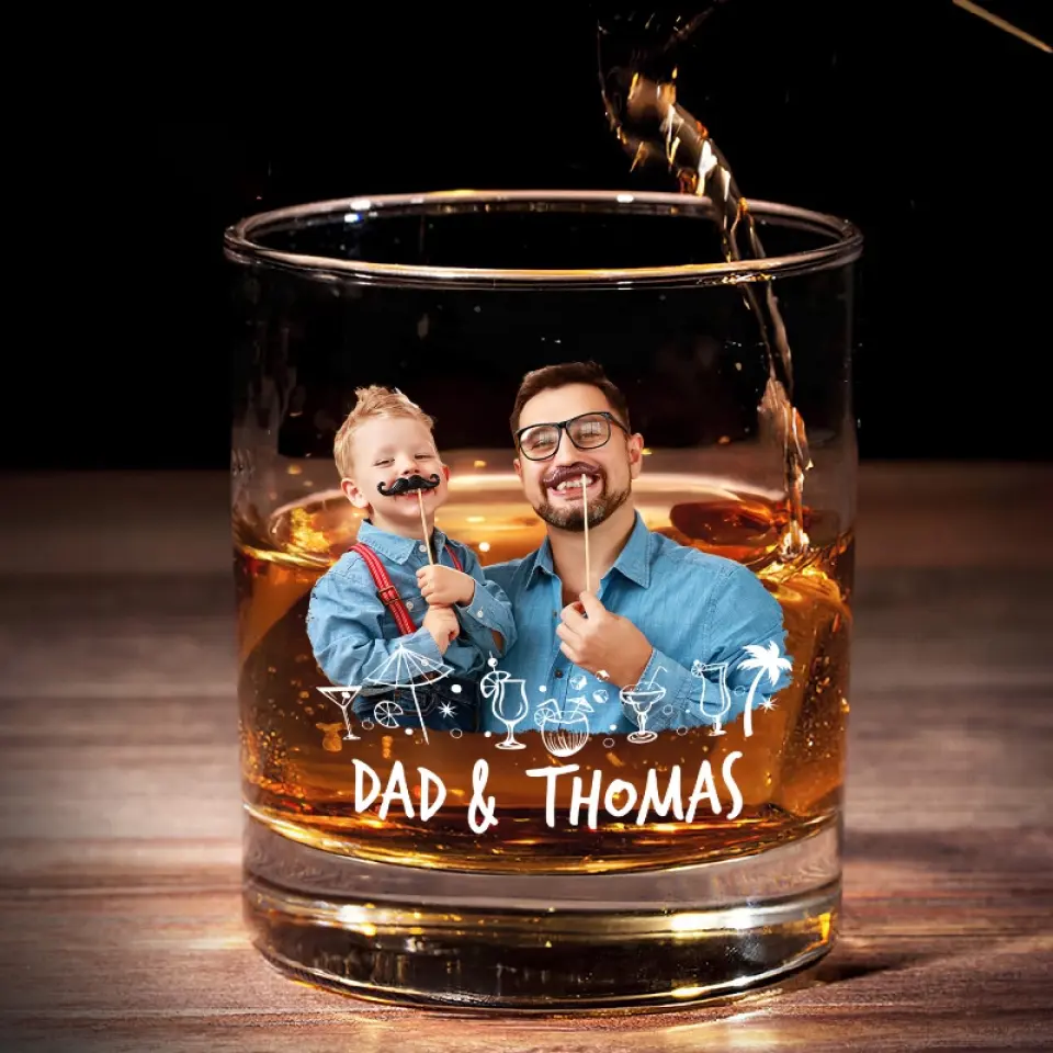 Custom Photo I Finally Have A Drinking Buddy - Family Personalized Custom Whiskey Glass - Gift For Dad, Grandpa - Image 3