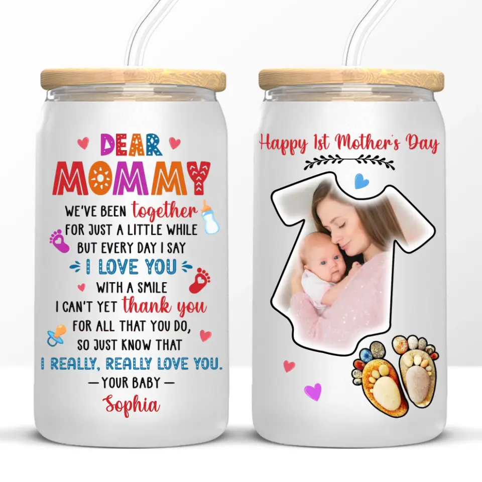Custom Photo I Love You With A Smile - Family Personalized Custom Glass Cup, Iced Coffee Cup - Mother's Day, Baby Shower Gift, Gift For First Mom - Image 6