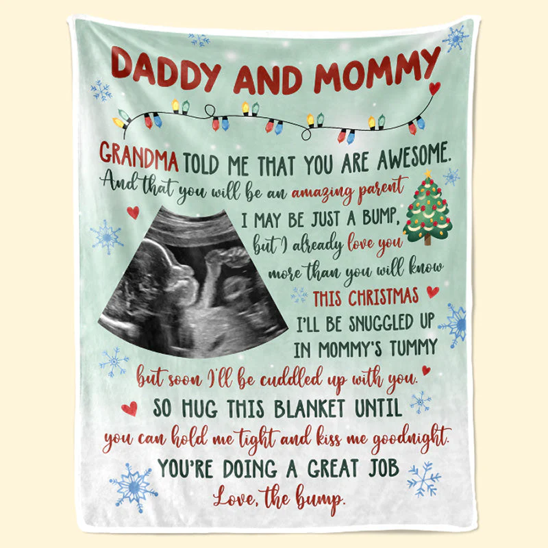Custom Photo I May Be Just A Bump - Family Personalized Custom Baby Blanket - Baby Shower Gift, First Christmas Gift, Christmas Gift For First Mom - Image 3