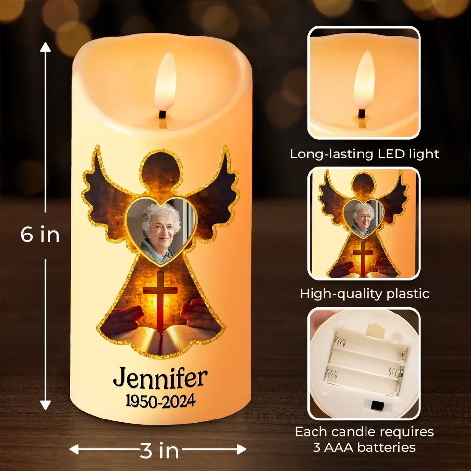 Custom Photo I May Not See You, But I Know I Have An Angel In Heaven Watching Over Me - Memorial Personalized Custom LED Candle - Sympathy Gift, Christmas Gift For Family Members - Image 4