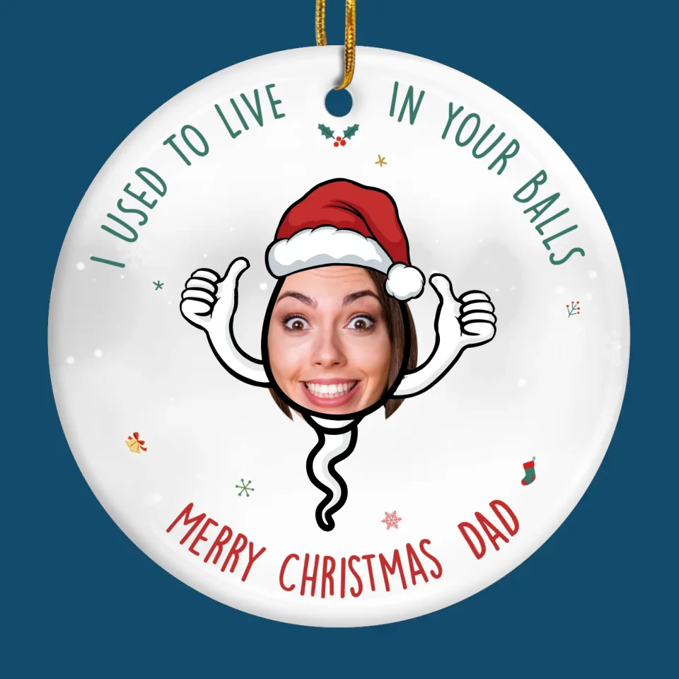 Custom Photo I Used To Live In Your Balls - Family Personalized Custom Ornament - Ceramic Round Shaped - Christmas Gift For Dad, Grandpa - Image 2