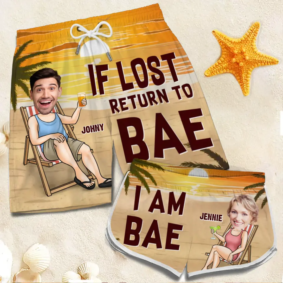 Custom Photo I'm Bae - Funny Personalized Custom Tropical Hawaiian Aloha Couple Beach Shorts - Summer Vacation Gift, Birthday Party Gift For Husband Wife - Image 2