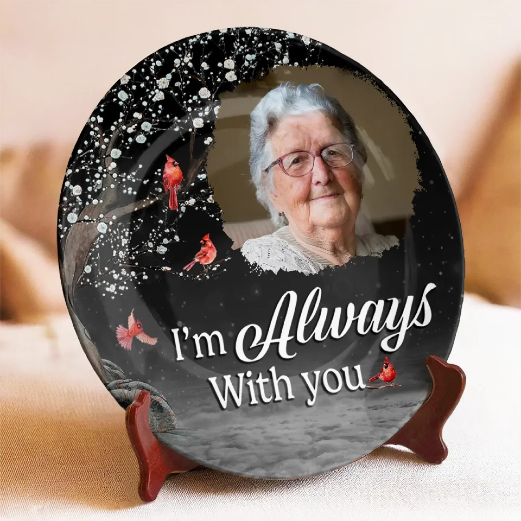Custom Photo In Our Hearts, Your Memory Stays - Memorial Personalized Custom Ceramic Plate - Sympathy Gift For Family Members - Image 3