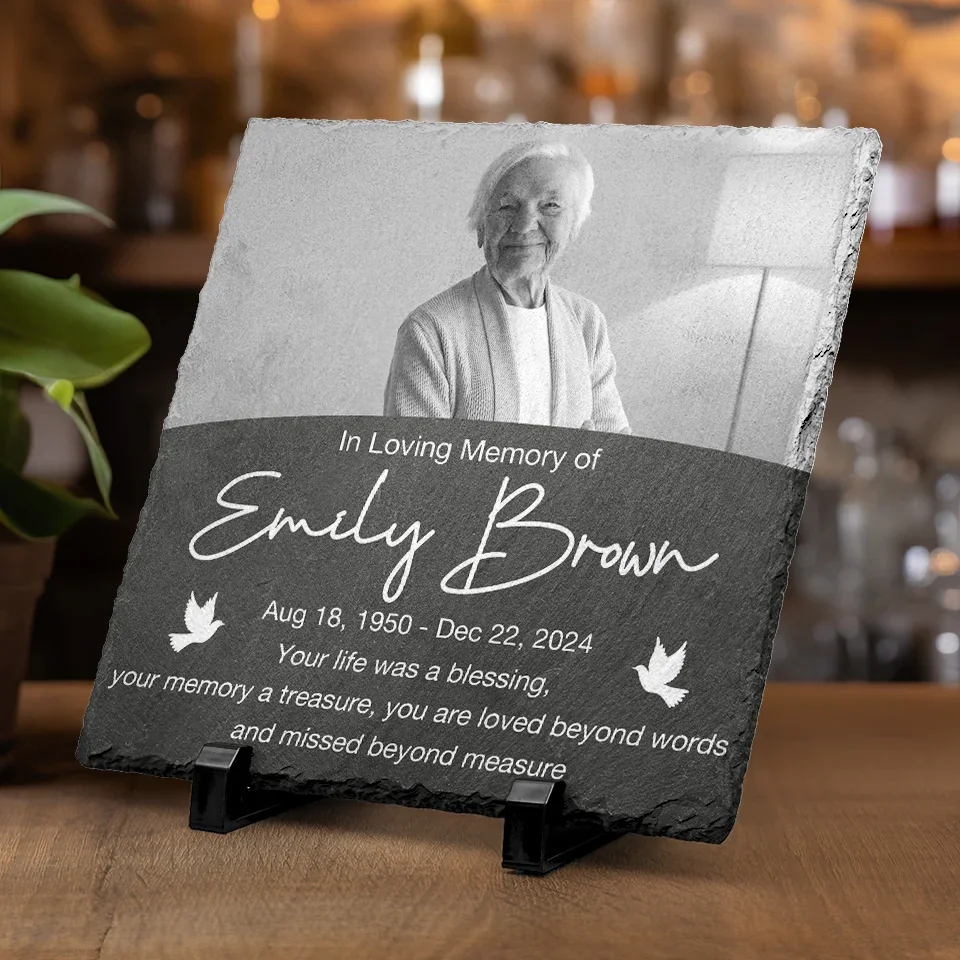 Custom Photo In Remembrance Of A Life Of Grace - Memorial Personalized Custom Square Shaped Memorial Stone - Sympathy Gift For Family Members - Image 5