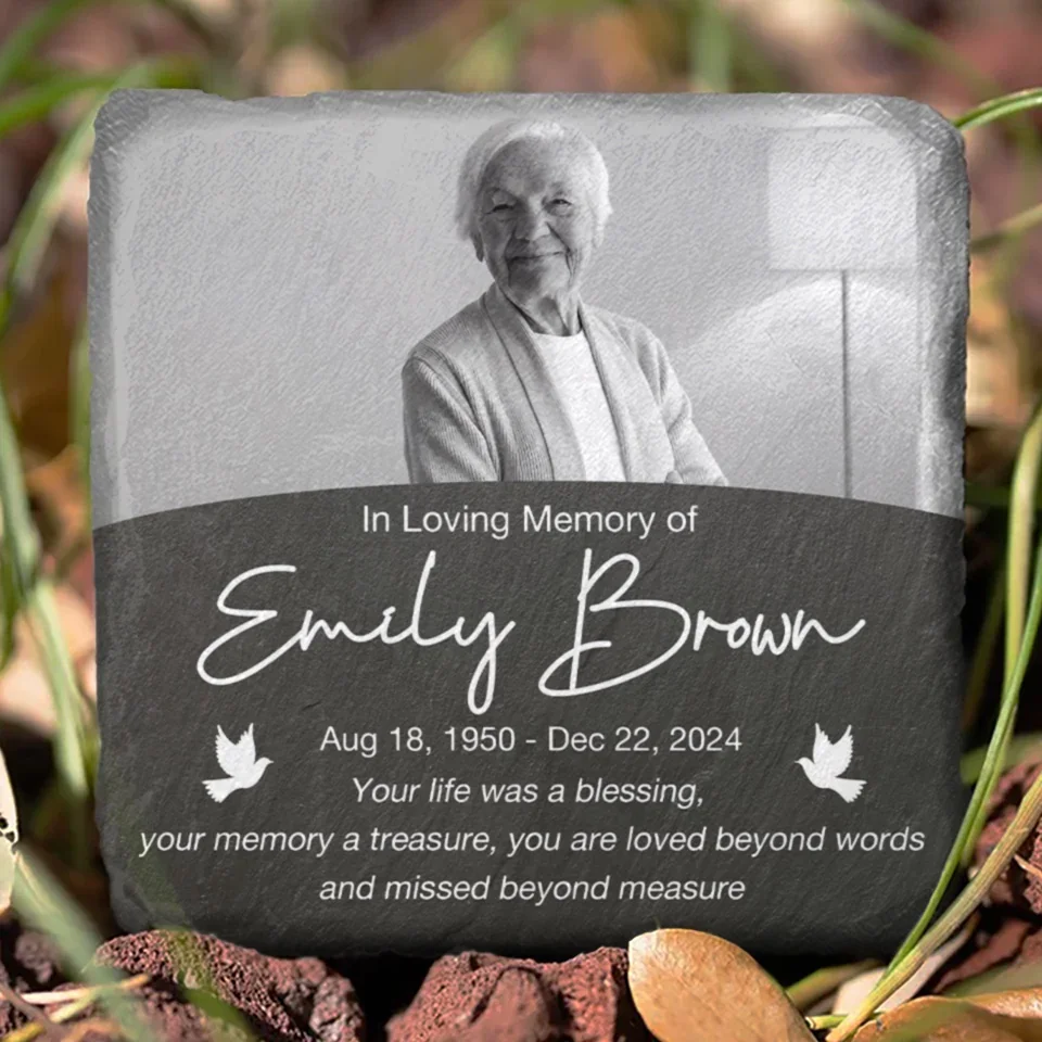 Custom Photo In Remembrance Of A Life Of Grace - Memorial Personalized Custom Square Shaped Memorial Stone - Sympathy Gift For Family Members - Image 8