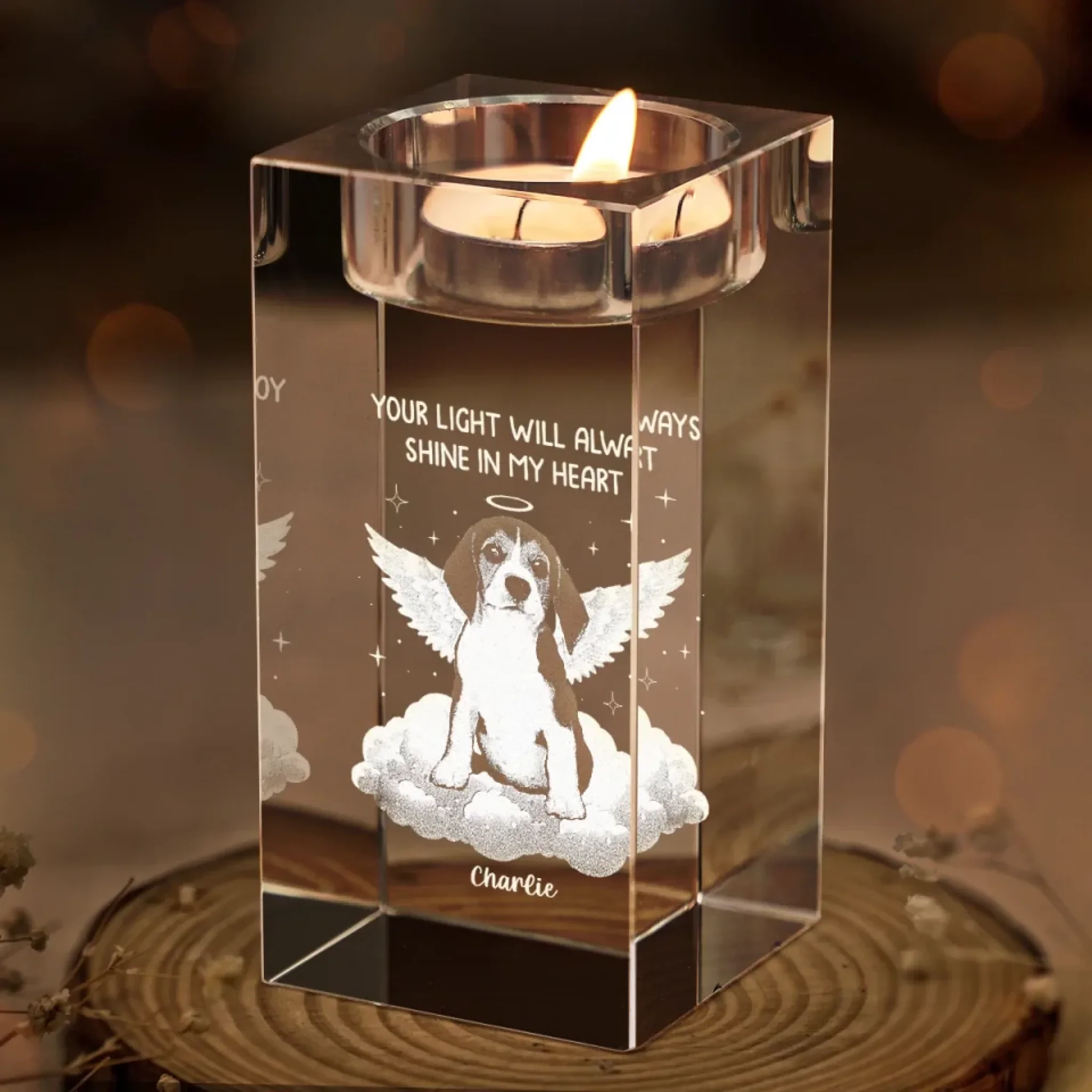 Custom Photo In Spirit, I’m Always Near - Memorial Personalized Custom 3D Crystal Photo Laser Engraved, Crystal Candle Holder - Sympathy Gift For Pet Owners, Pet Lovers - Image 5
