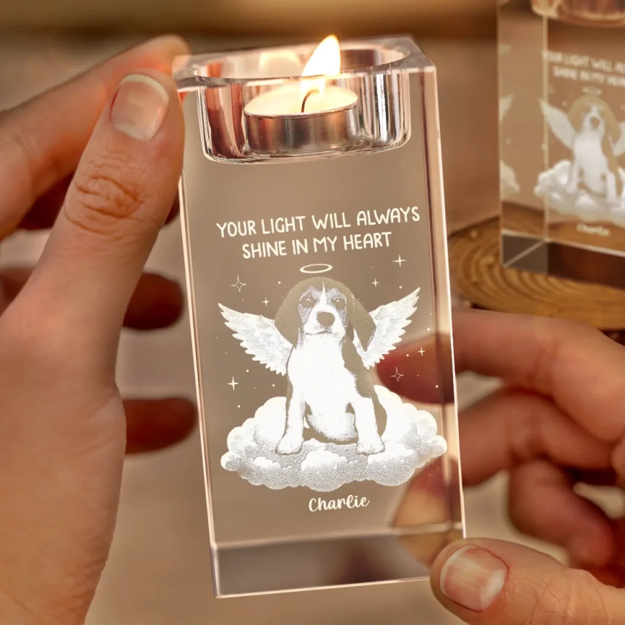 Custom Photo In Spirit, I’m Always Near - Memorial Personalized Custom 3D Crystal Photo Laser Engraved, Crystal Candle Holder - Sympathy Gift For Pet Owners, Pet Lovers - Image 6