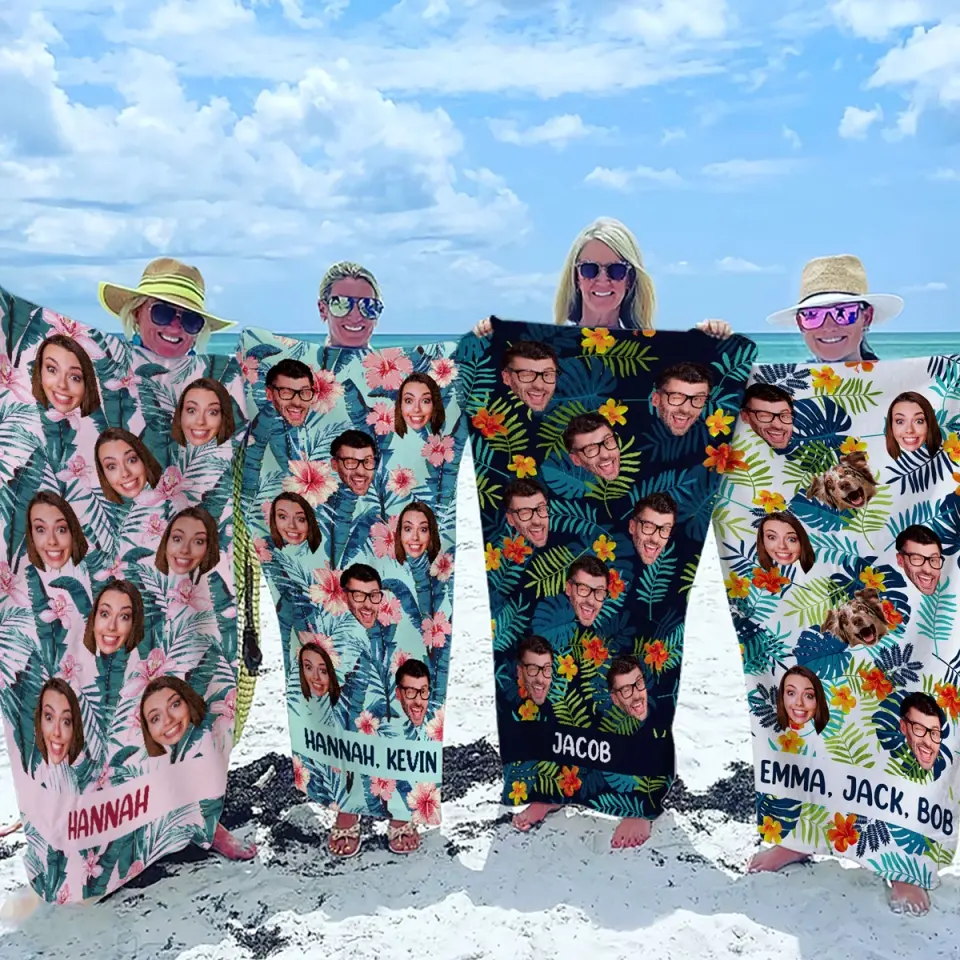 Custom Photo In Summer, The Song Sings Itself - Family Personalized Custom Beach Towel - Summer Vacation Gift, Birthday Pool Party Gift For Family Members, Pet Owners, Pet Lovers - Image 3