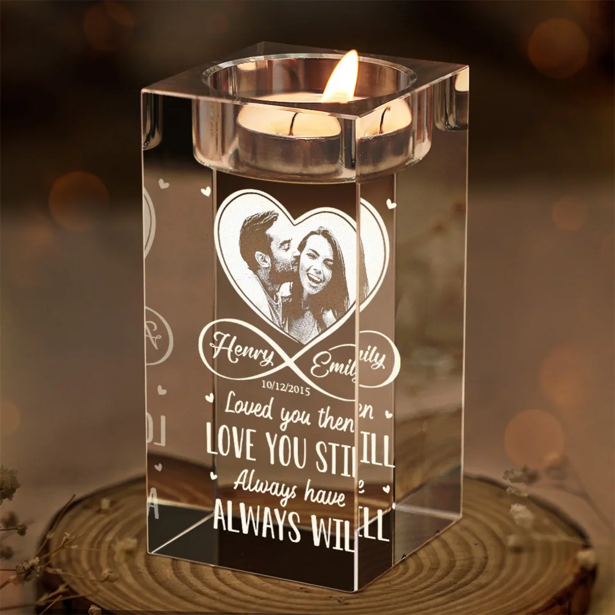 Custom Photo In Your Light, I Find Love	 - Couple Personalized Custom 3D Crystal Photo Laser Engraved, Crystal Candle Holder - Gift For Husband Wife, Anniversary - Image 5