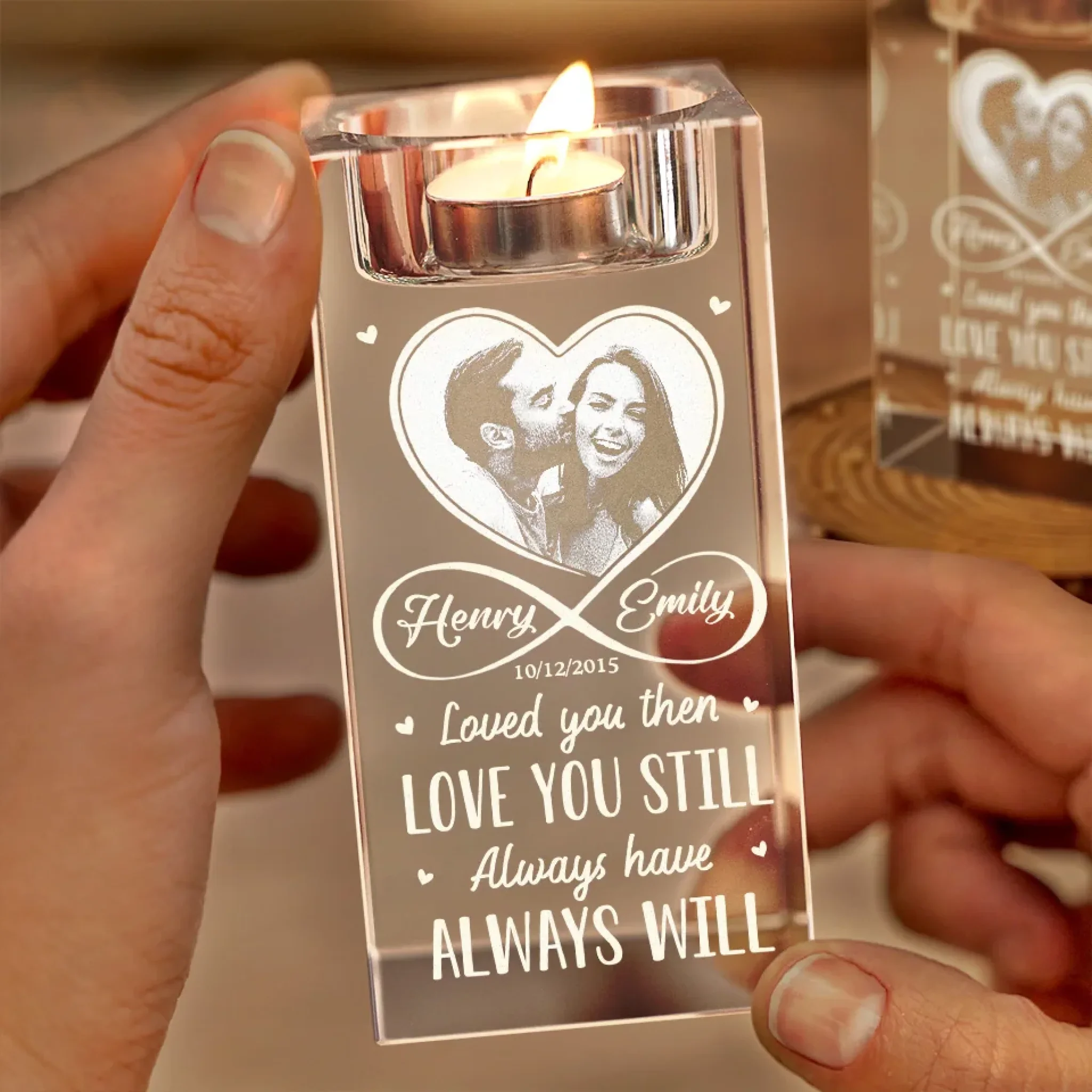 Custom Photo In Your Light, I Find Love	 - Couple Personalized Custom 3D Crystal Photo Laser Engraved, Crystal Candle Holder - Gift For Husband Wife, Anniversary - Image 6
