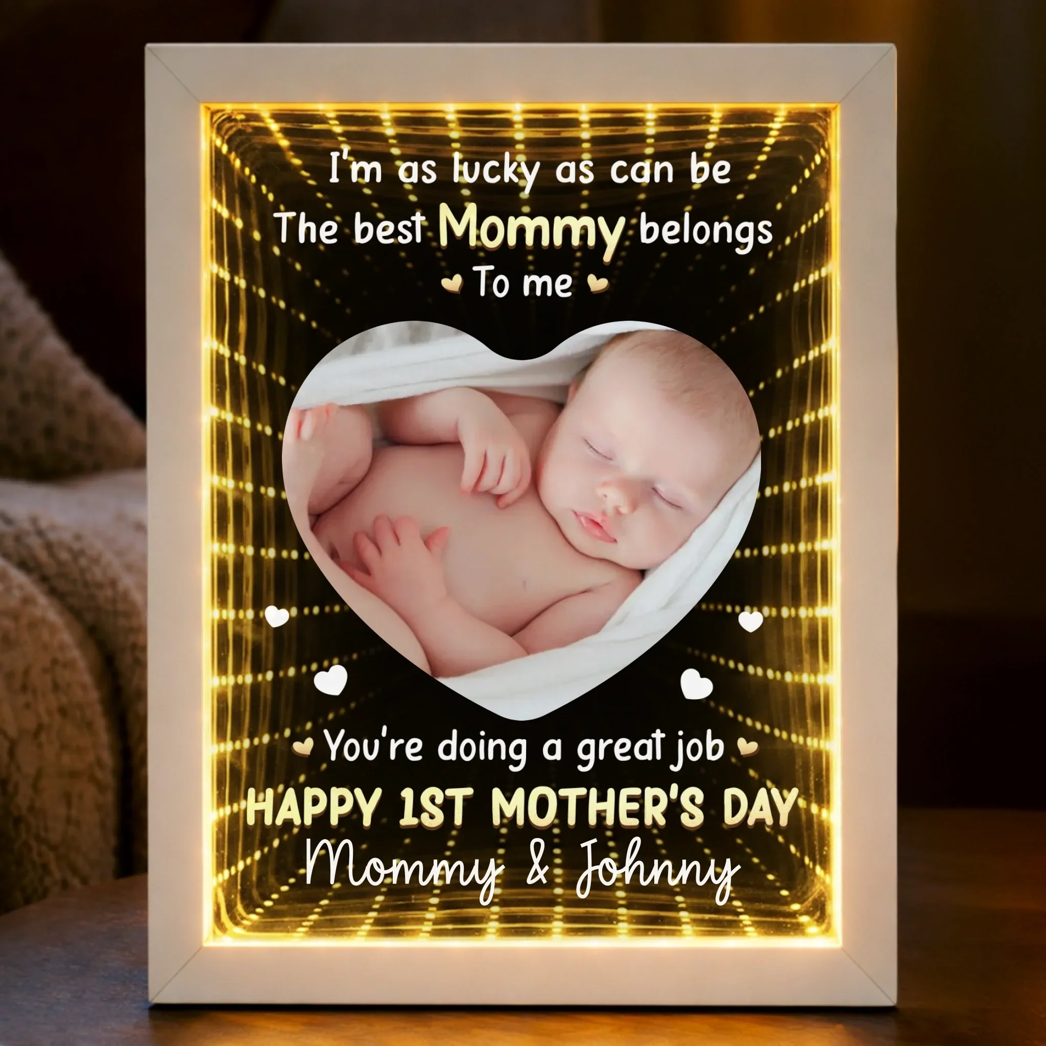 Custom Photo Infinity Mirror Light Box - Personalized Mother's Day Baby Shower, Gender Reveal Gifts For New Moms - First Mother’s Day Together - Image 2