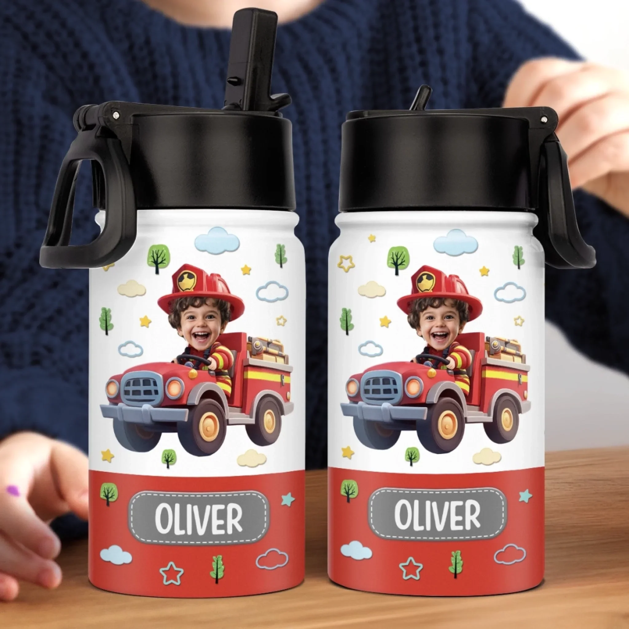 Custom Photo Kids Backpack, Water Bottle, Lunch Bag - Personalized Back To School Gifts For Kids - Ride The Firetruck To School - Image 8