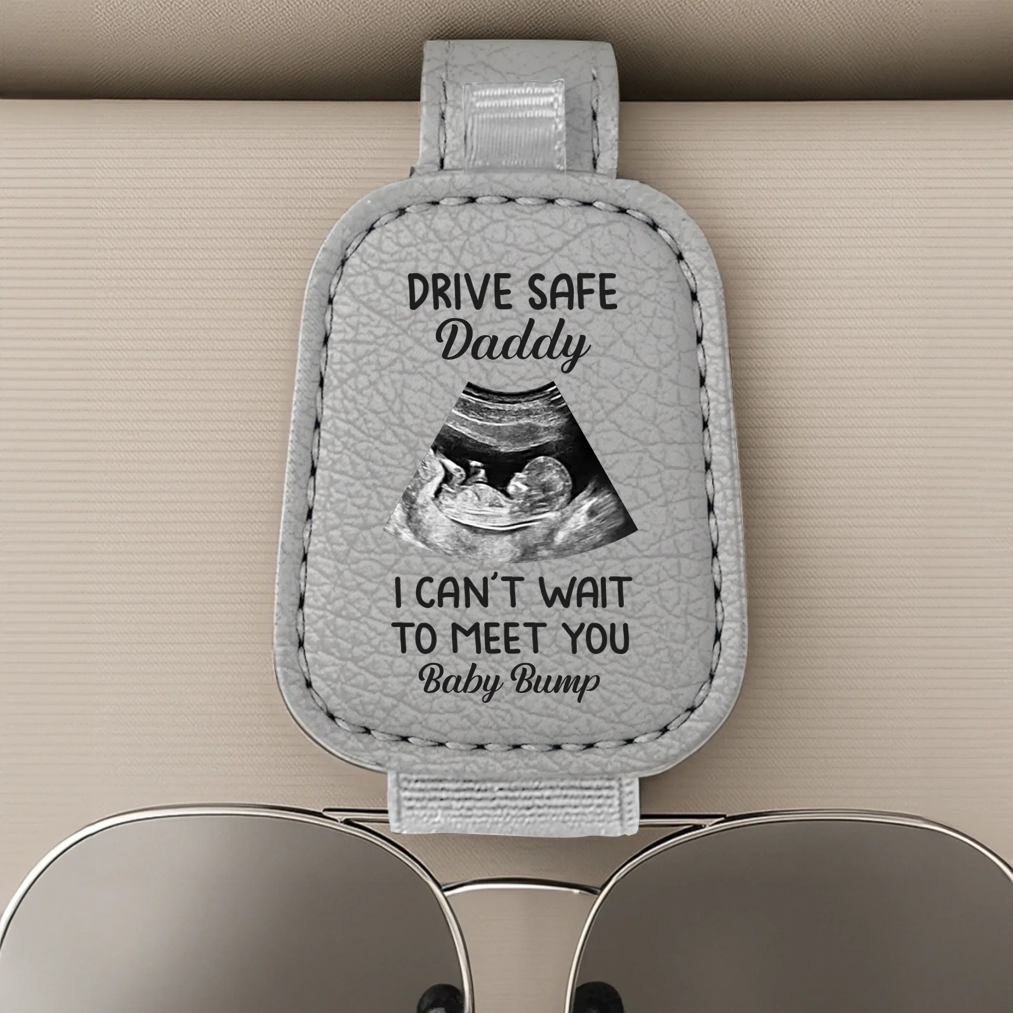 Custom Photo Leather Car Visor - Personalized Christmas Baby Shower, Gender Reveal Gifts For New Moms, New Dads, New Parents - Welcome To Your World - Image 3