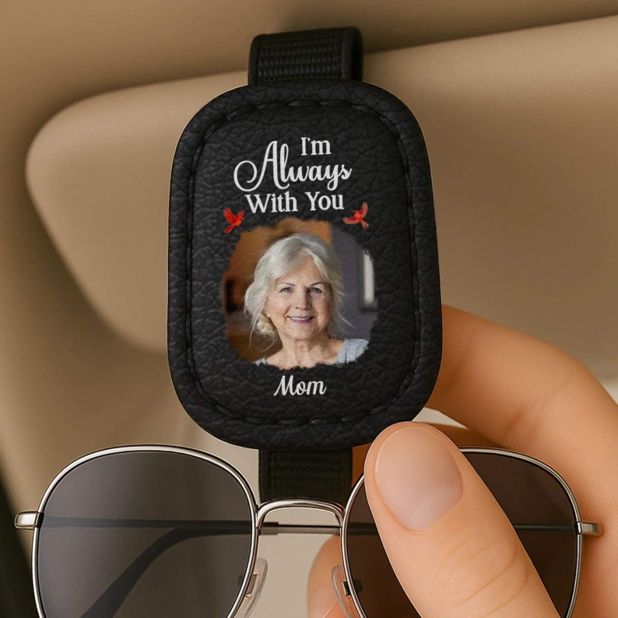 Custom Photo Leather Car Visor - Personalized Memorial Sympathy Gifts For Loss Of Mom, Dad - Always With You - Image 4