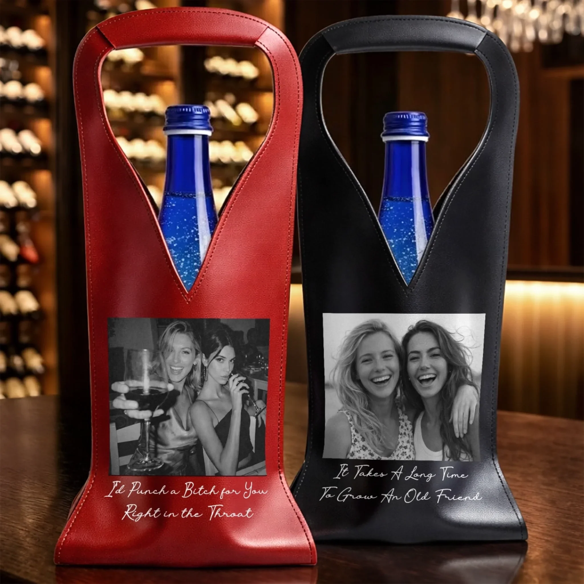Custom Photo Leather Wine Bag - Personalized Best Friend Birthday Gifts For Women, Besties, Sisters, BFF - My Favorite Unpaid Therapist - Image 4