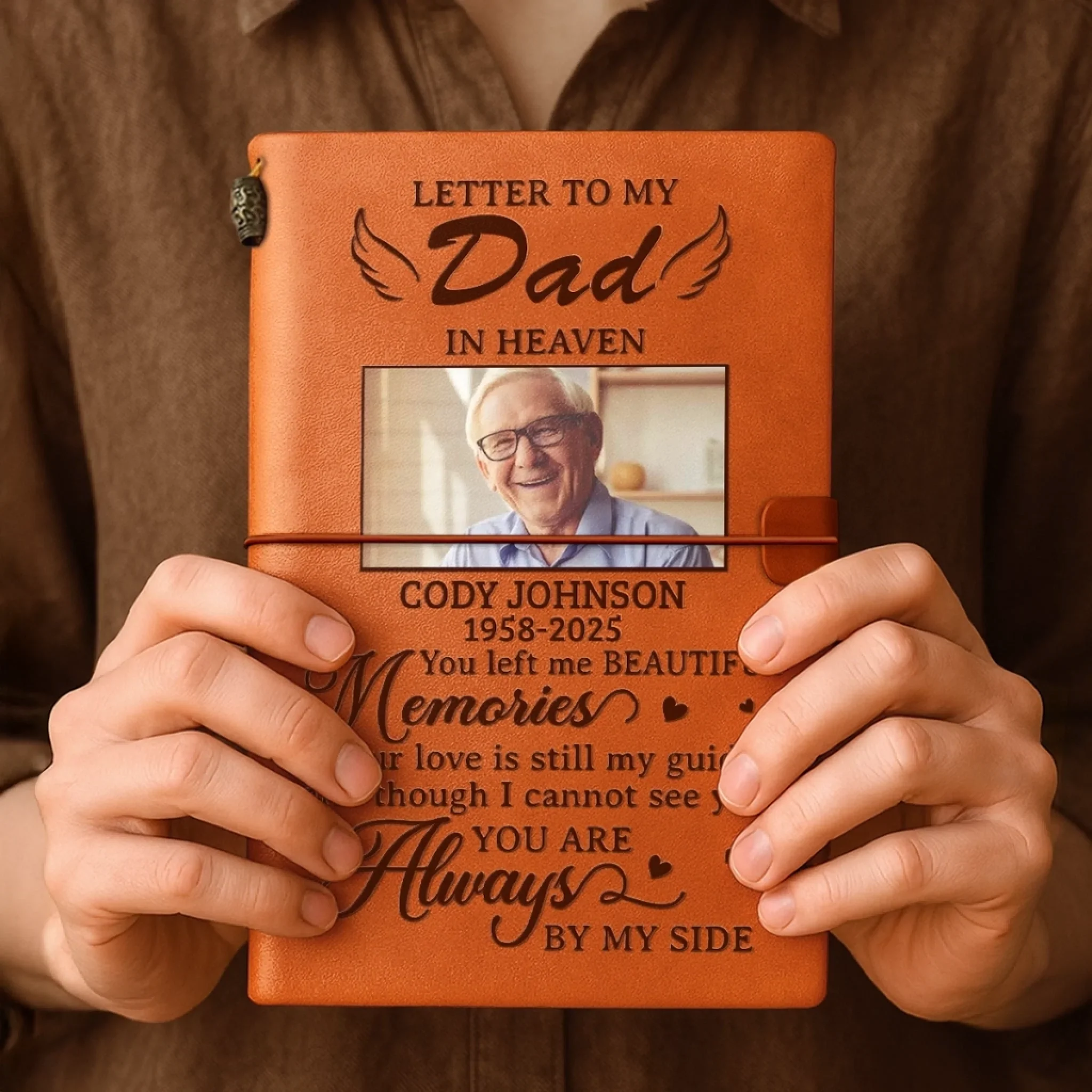 Custom Photo Leather Wrap Journal - Personalized Memorial Sympathy Gifts For Loss Of Mom, Dad - Forever In My Heart - Image 3