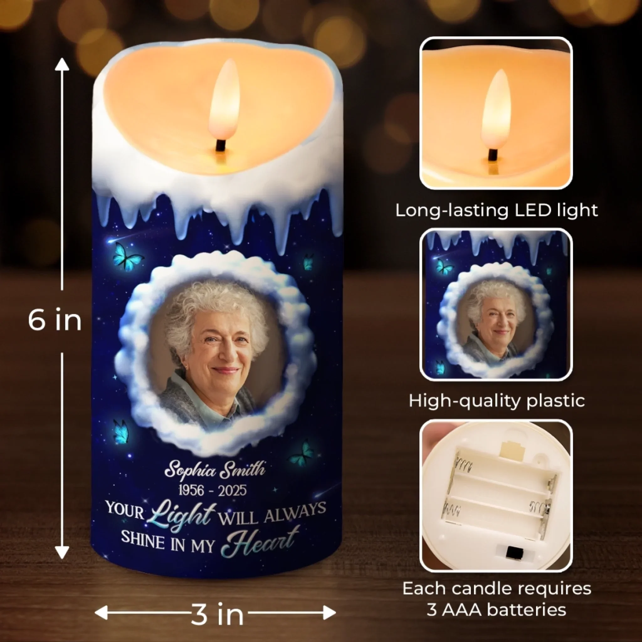 Custom Photo LED Candle - Personalized Christmas Memorial Sympathy Gifts For Loss Of Mom, Dad - Always In My Heart - Image 4