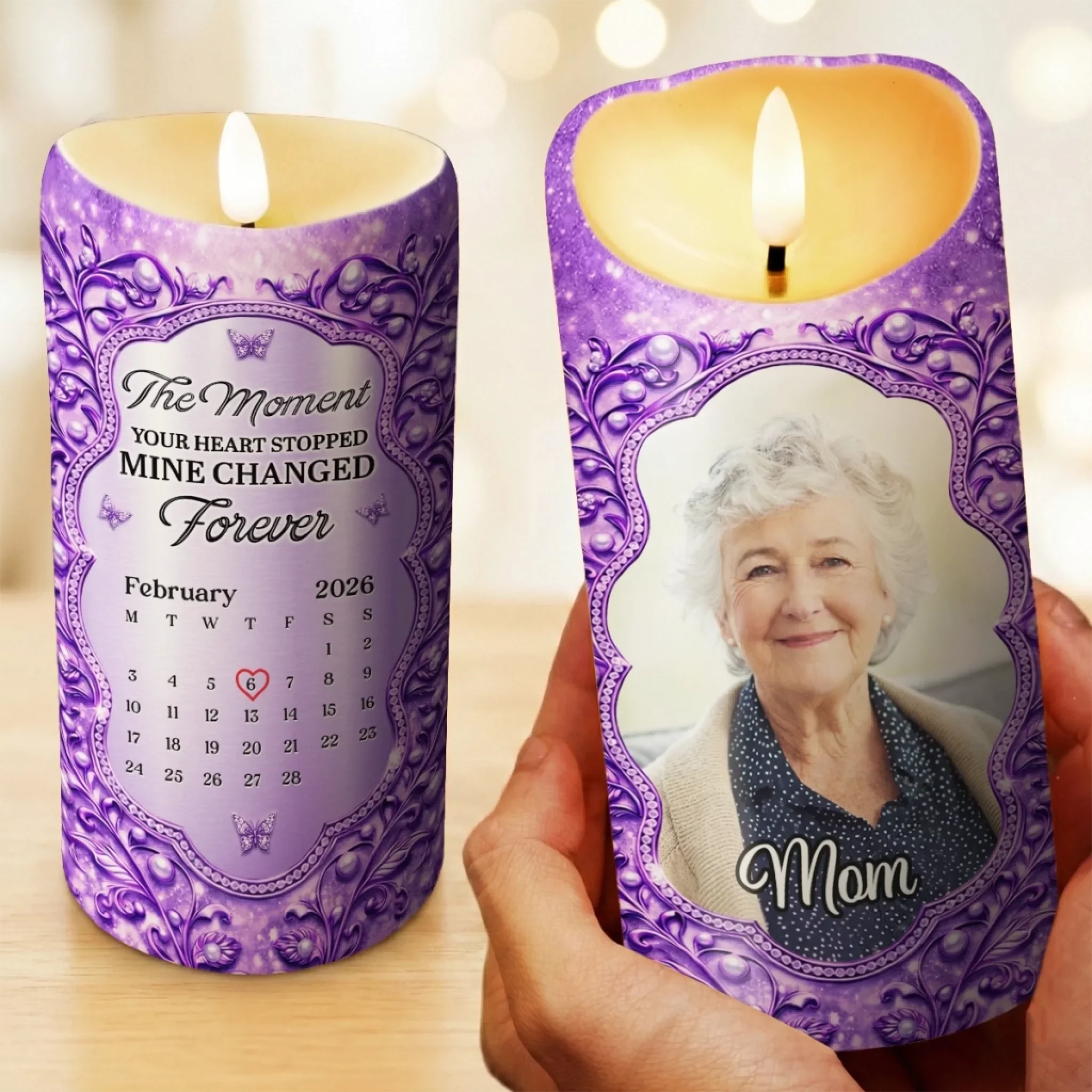 Custom Photo LED Candle - Personalized Memorial Sympathy Gifts For Loss Of Mom, Dad - Always Loved Never Forgotten - Image 4