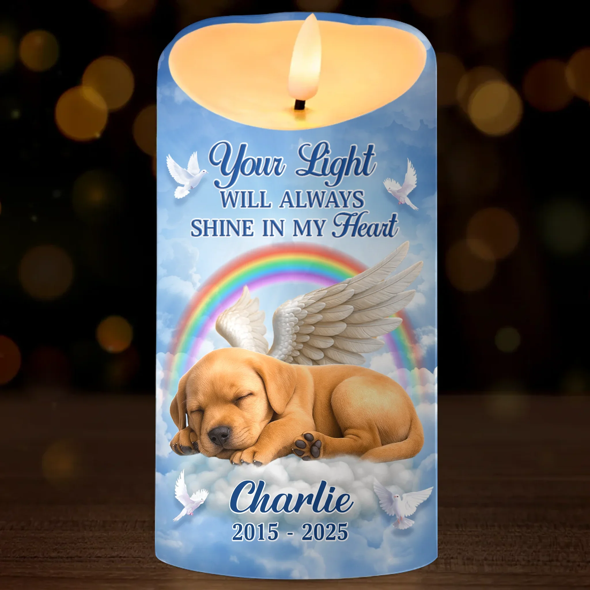Custom Photo LED Candle - Personalized Pet Memorial Sympathy Gifts For Dogs, Cats - Your Light Will Always Shine In My Heart - Image 2