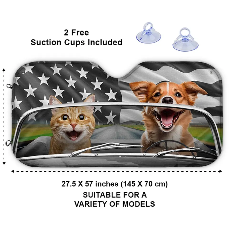 Custom Photo Let's Go On An Adventure - Dog & Cat Personalized Custom Auto Windshield Sunshade, Car Window Protector - Gift For Pet Owners, Pet Lovers - Image 3