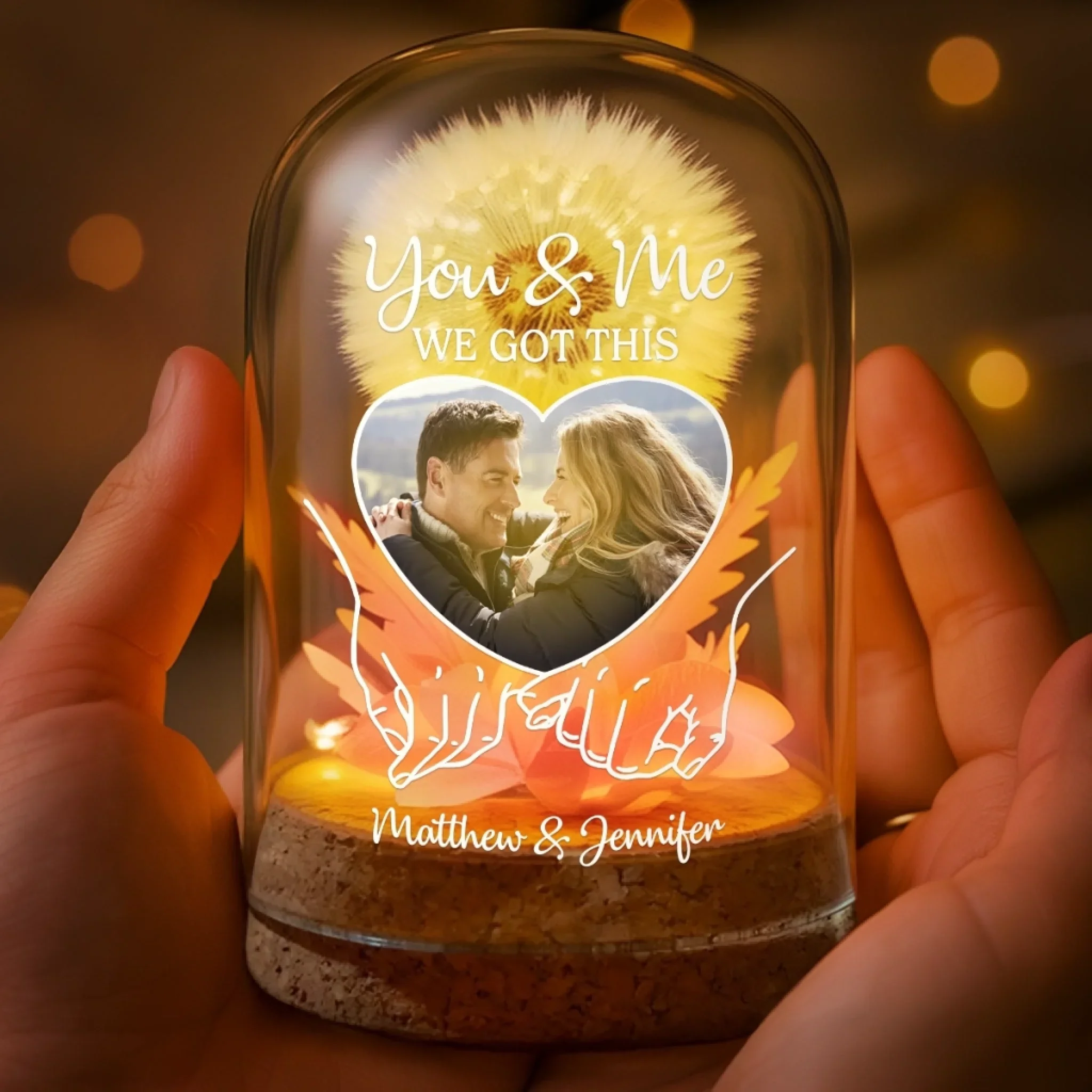 Custom Photo Light Up Dandelion In Glass Dome - Personalized Anniversary Wedding Gifts For Husband And Wife, Him And Her - Our Story, Our Way - Image 7